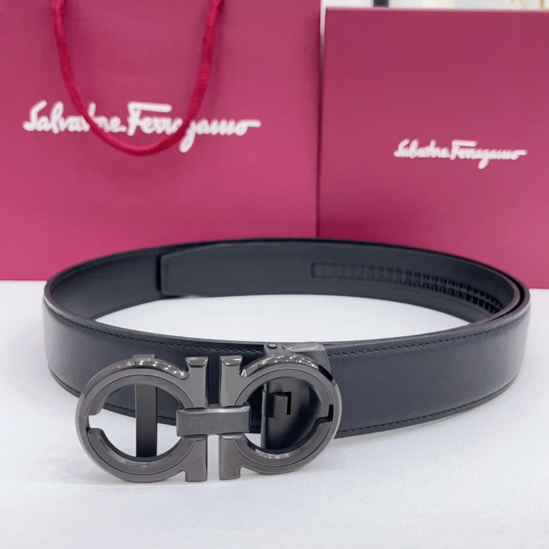 Ferragamo Calfskin Smooth Belt in Black · view 1