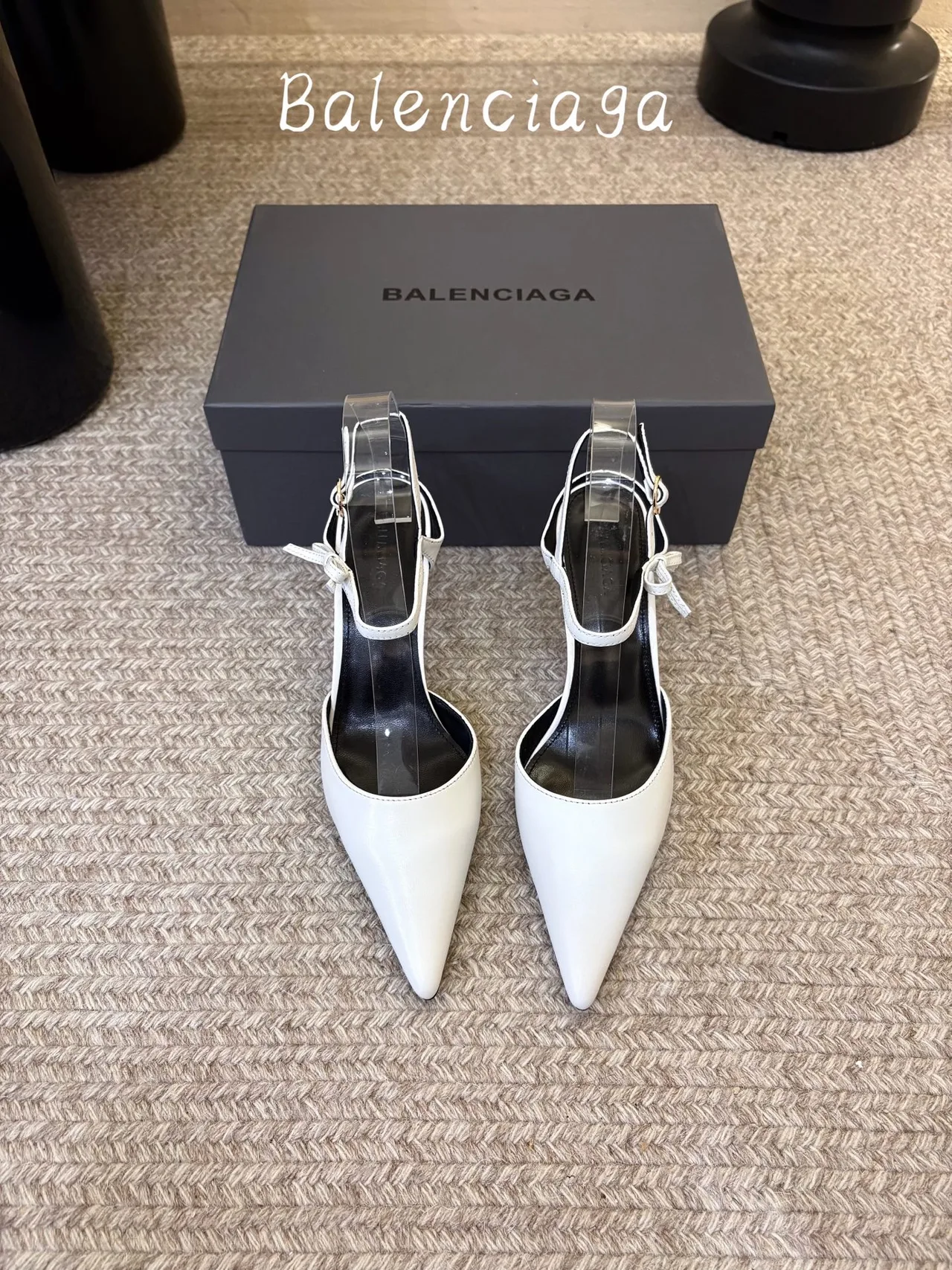 Balenciaga Pointed-Toe Ankle Strap Pumps in White · view 2