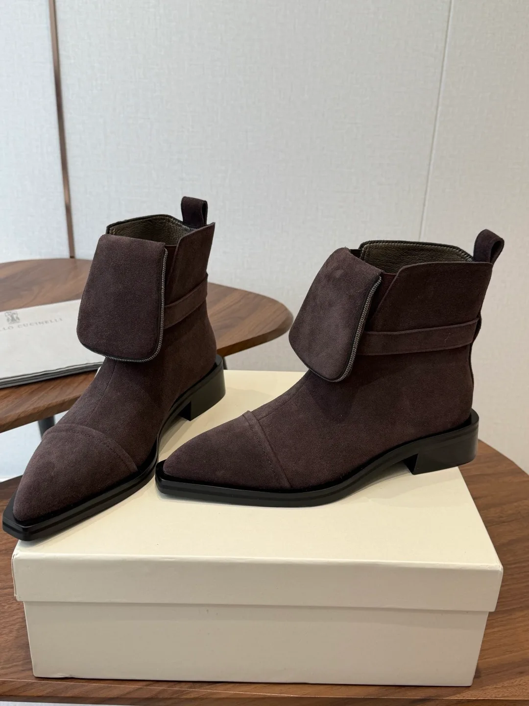 Brunello Cucinelli Matte Suede-Look Pointed-Toe Pumps in Brown · view 2