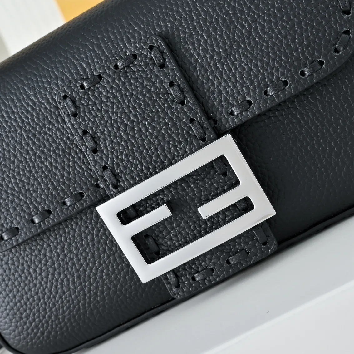 Fendi Baguette Textured Flap Shoulder Bag in Black · view 4