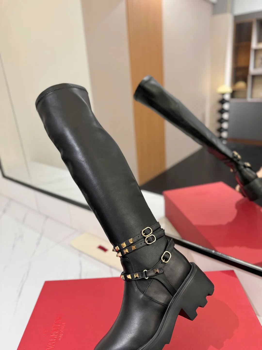 Valentino Cowhide Smooth Knee-High Boots in Black · view 8