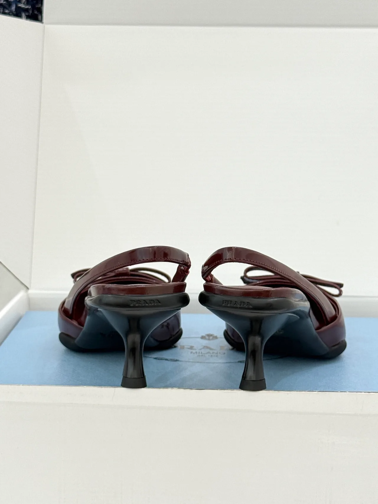 Prada Lambskin Pointed Slingback Pumps in Burgundy · view 6
