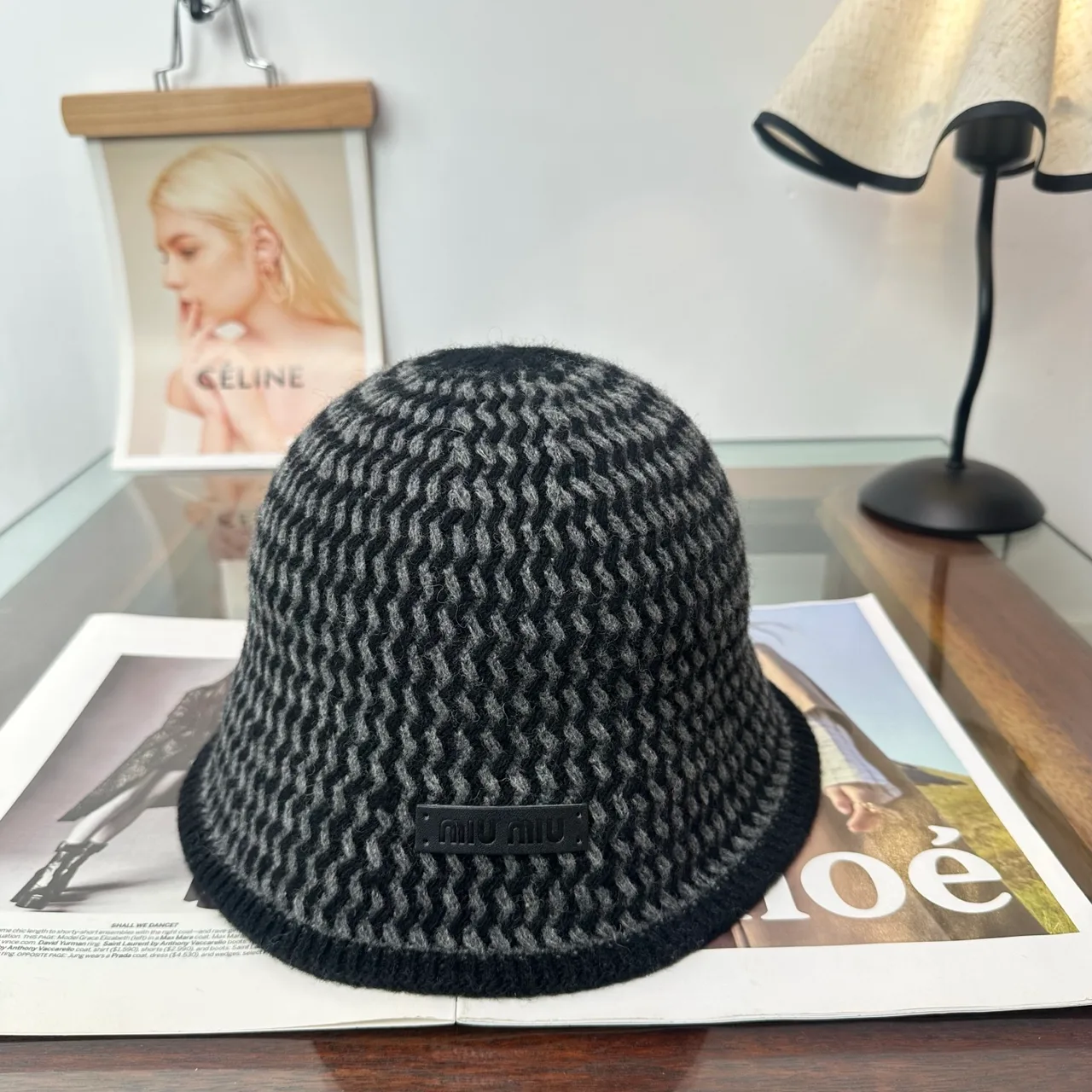 Miu Miu Chevron Knit Bucket Hat in Black · view 1