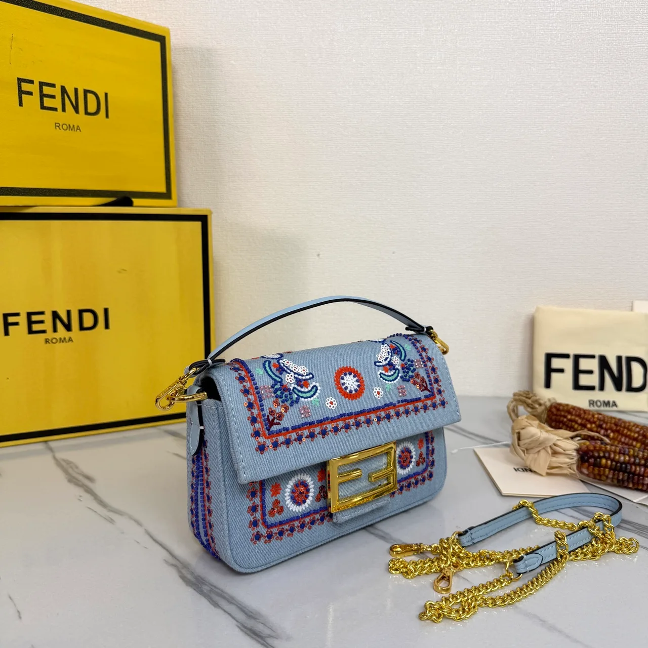 Fendi Embroidered Crossbody Bag in Blue · view 2