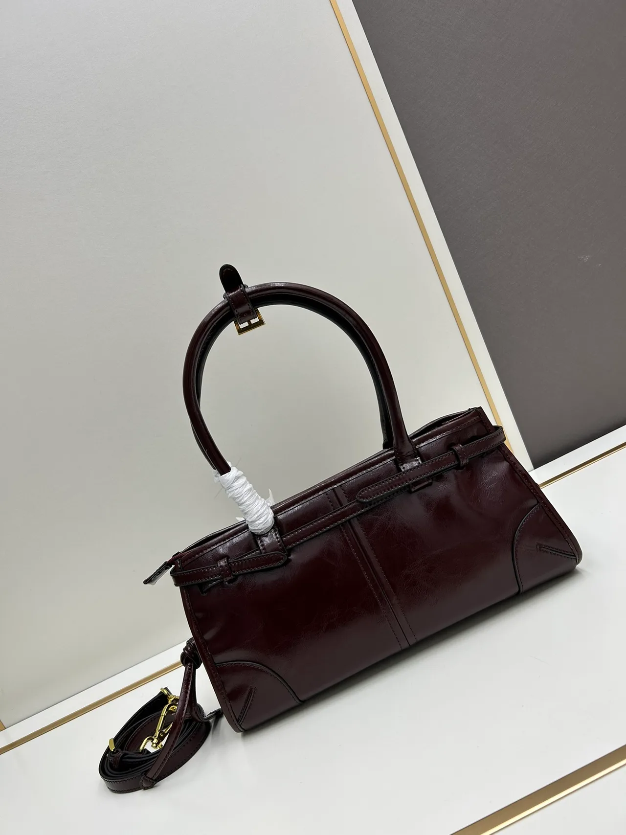 Prada Glossy Top-Handle Bag in Burgundy · view 3