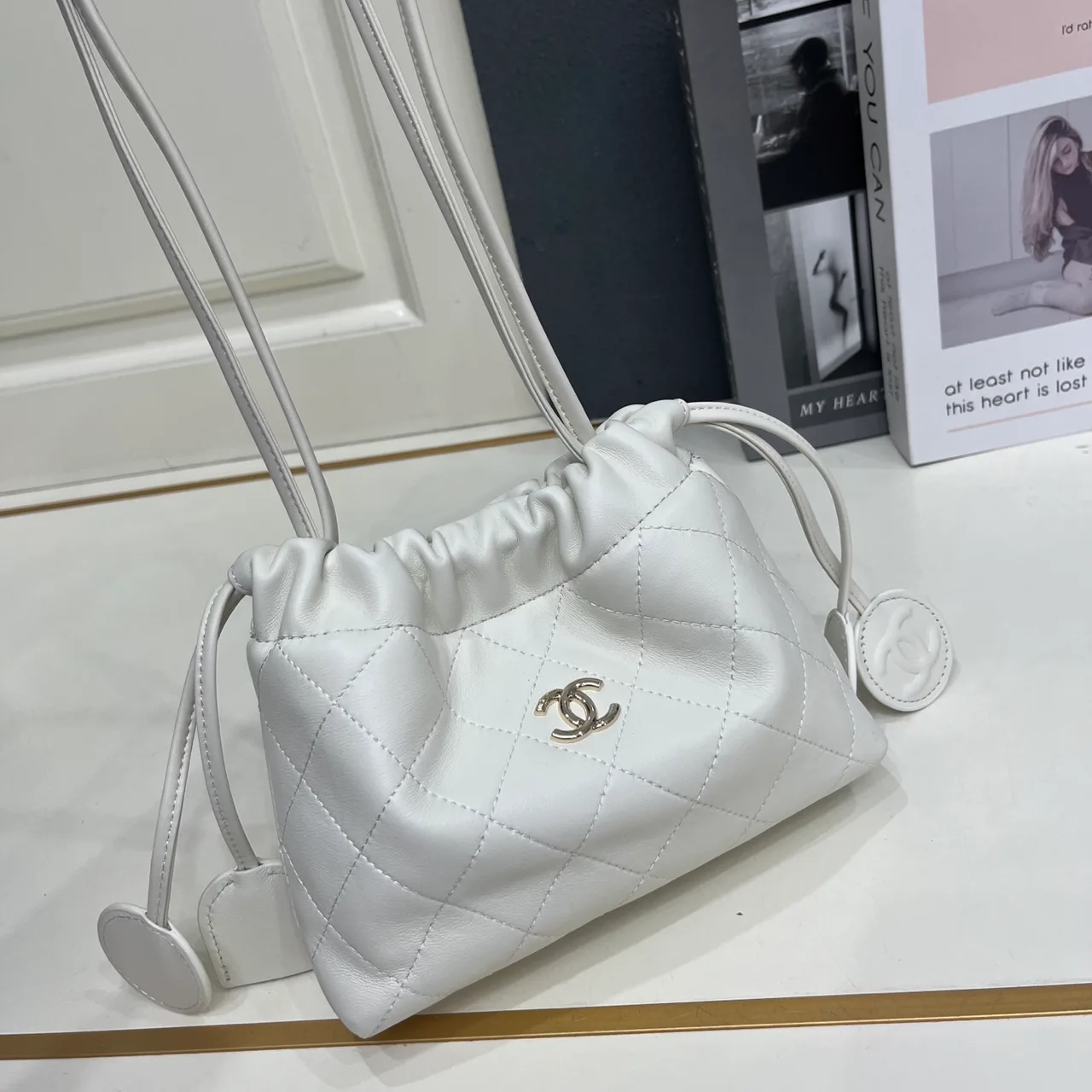 Chanel Quilted Crossbody Bag in White · view 5