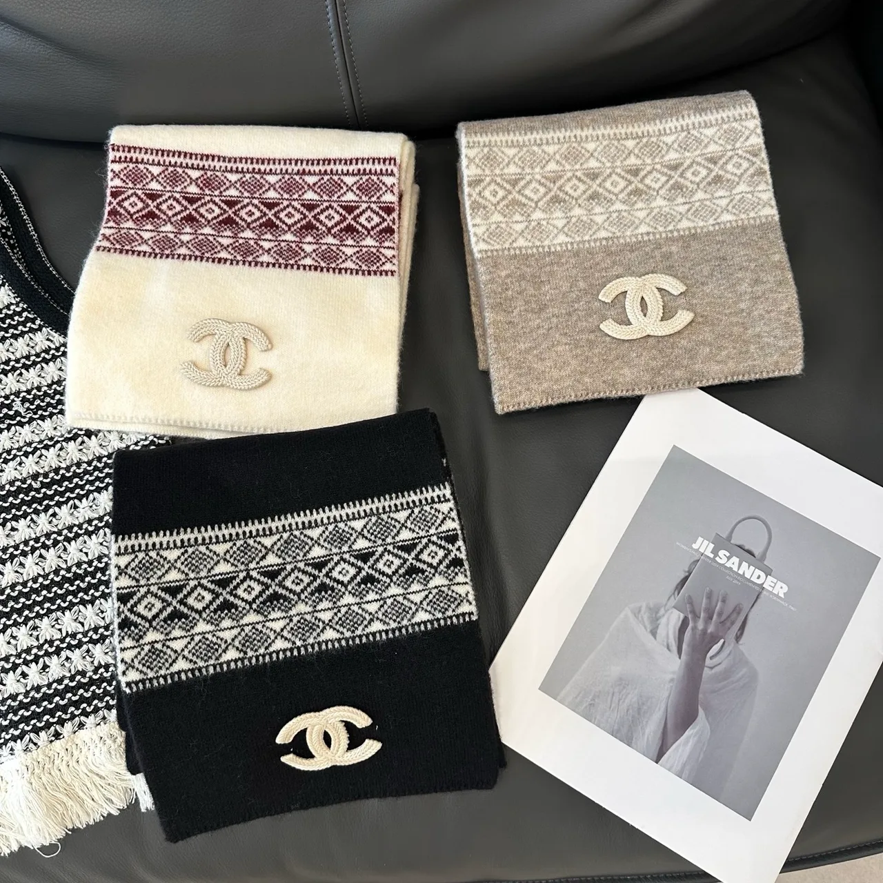 Chanel Hat, Scarf and Gloves Set in Beige & Black · view 6
