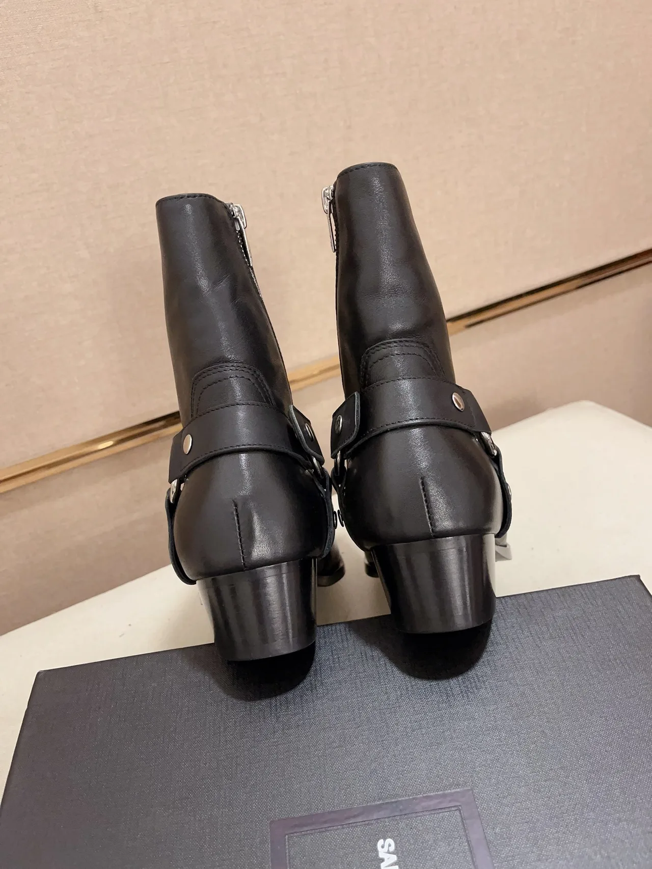 Saint Laurent Cowhide Pointed-Toe Ankle Boots in Black · view 8