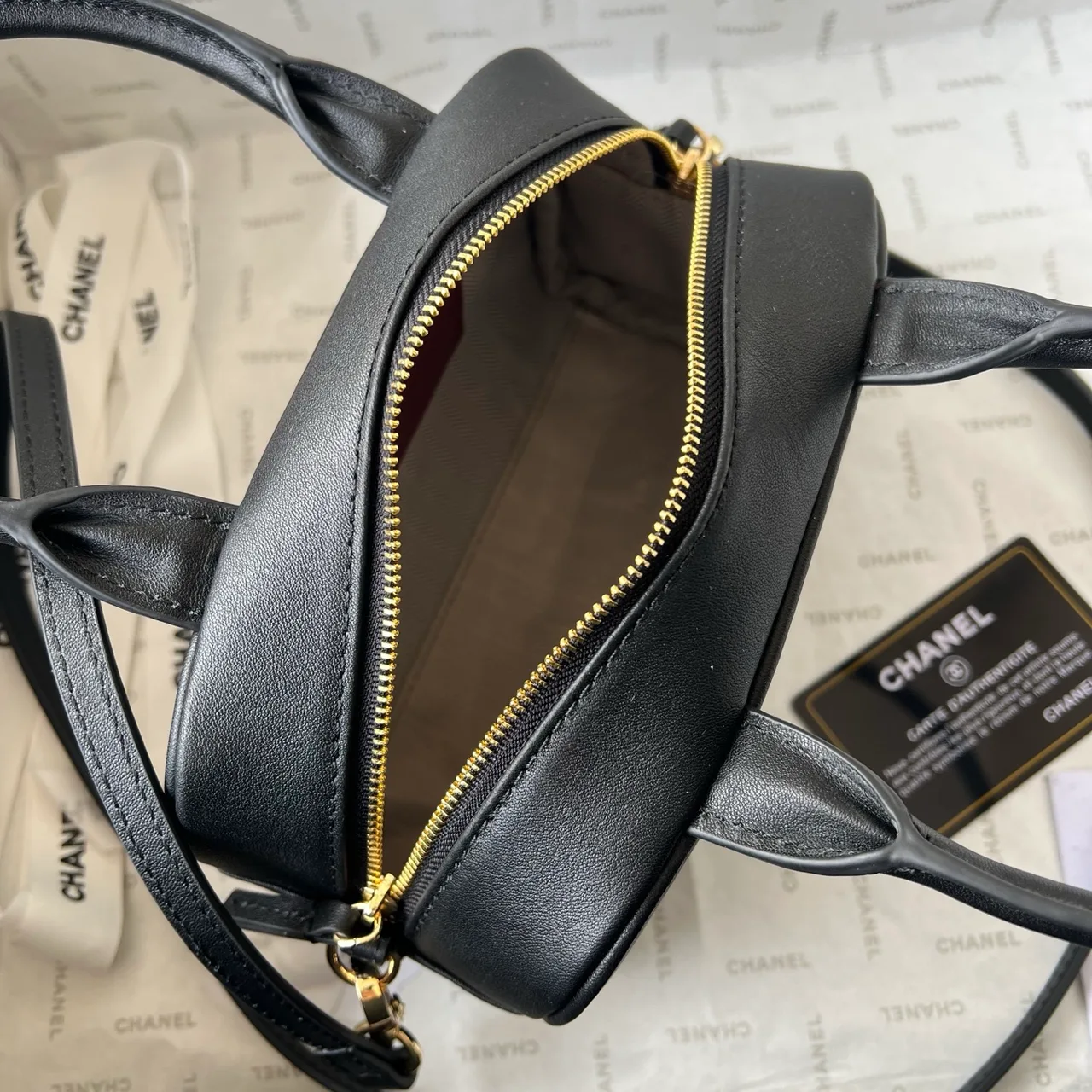 Chanel Quilted Top-Handle Bag in Black · view 7