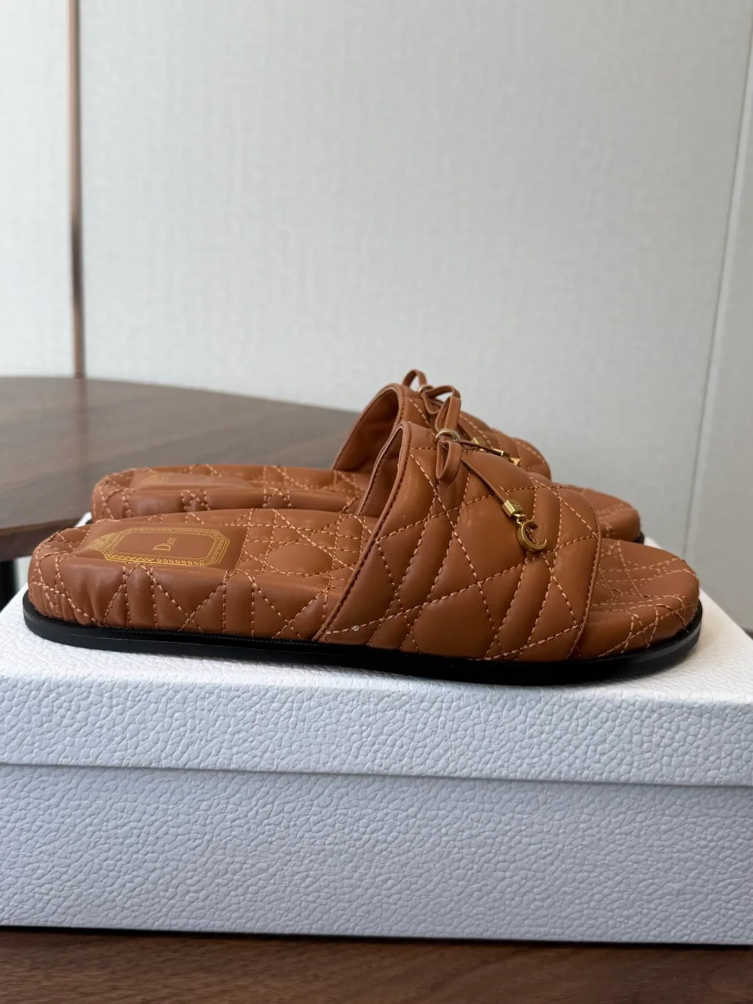 Dior Denim Quilted Slippers in Brown · view 4