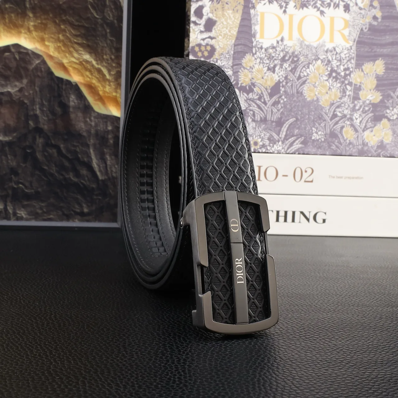 Dior Textured rectangular automatic belt in Black · view 1