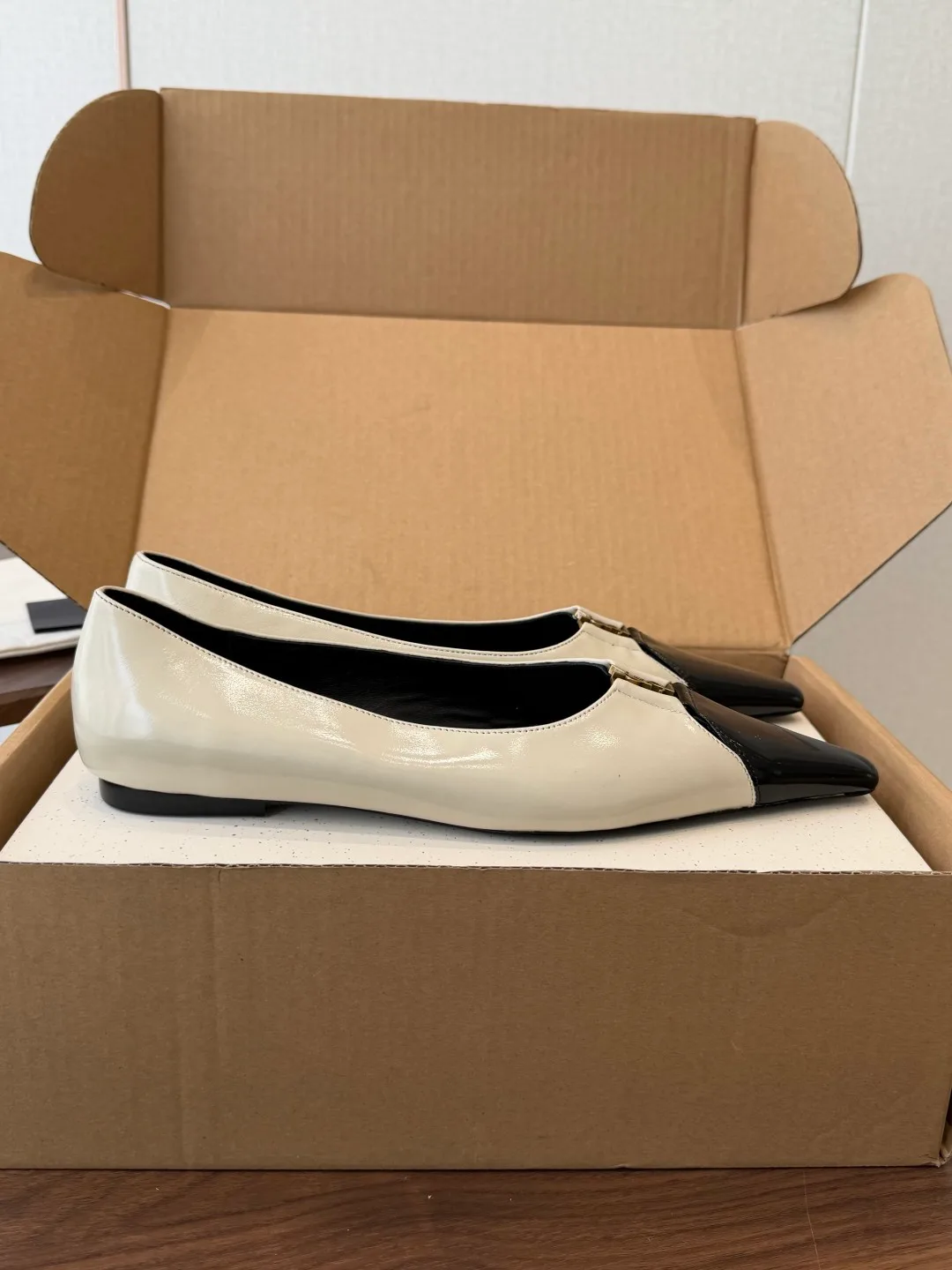Saint Laurent Sheepskin Pointed-Toe Flats in Cream · view 2