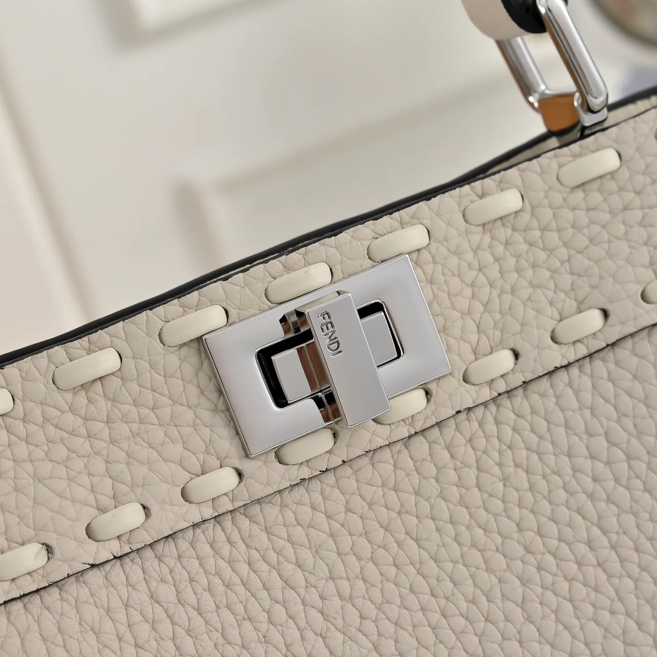 Fendi Calfskin Smooth Top-Handle Bag in Beige · view 5