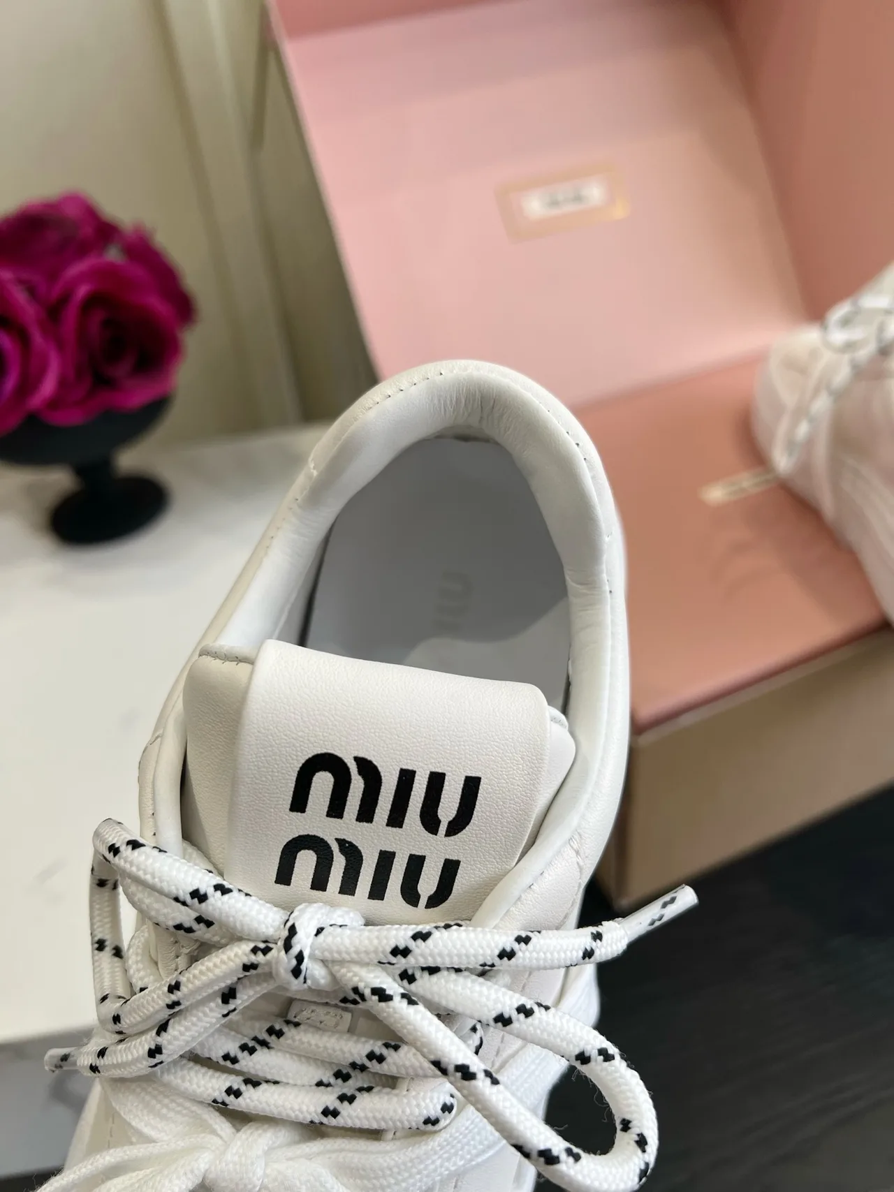 Miu Miu Cowhide Denim Smooth Sneakers in White · view 8