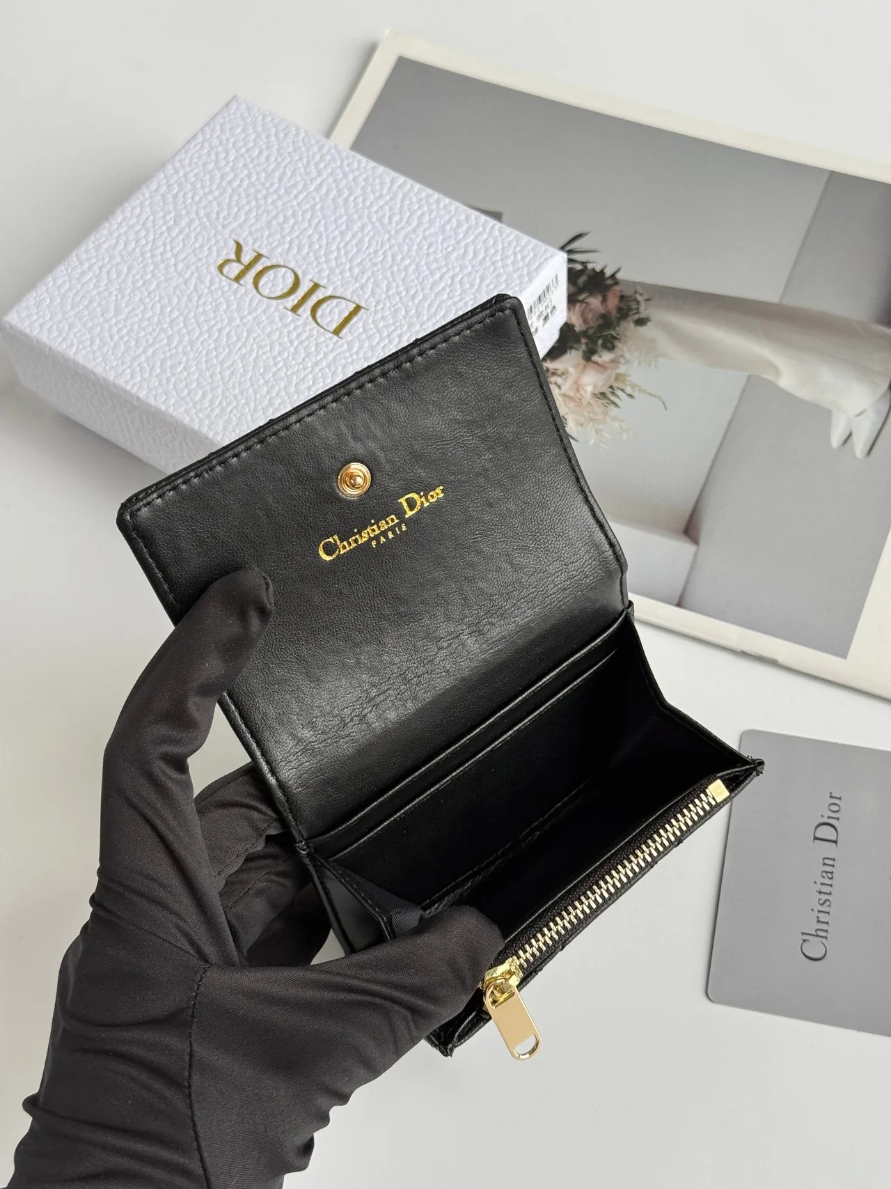 Dior Calfskin Quilted Wallet in Black · view 5
