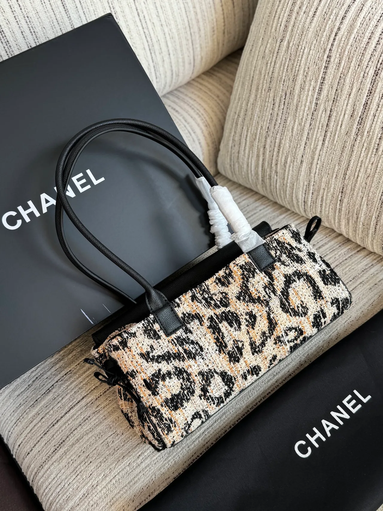 Chanel Baguette Leopard-Pattern Long-Handle Tote in Beige · view 6