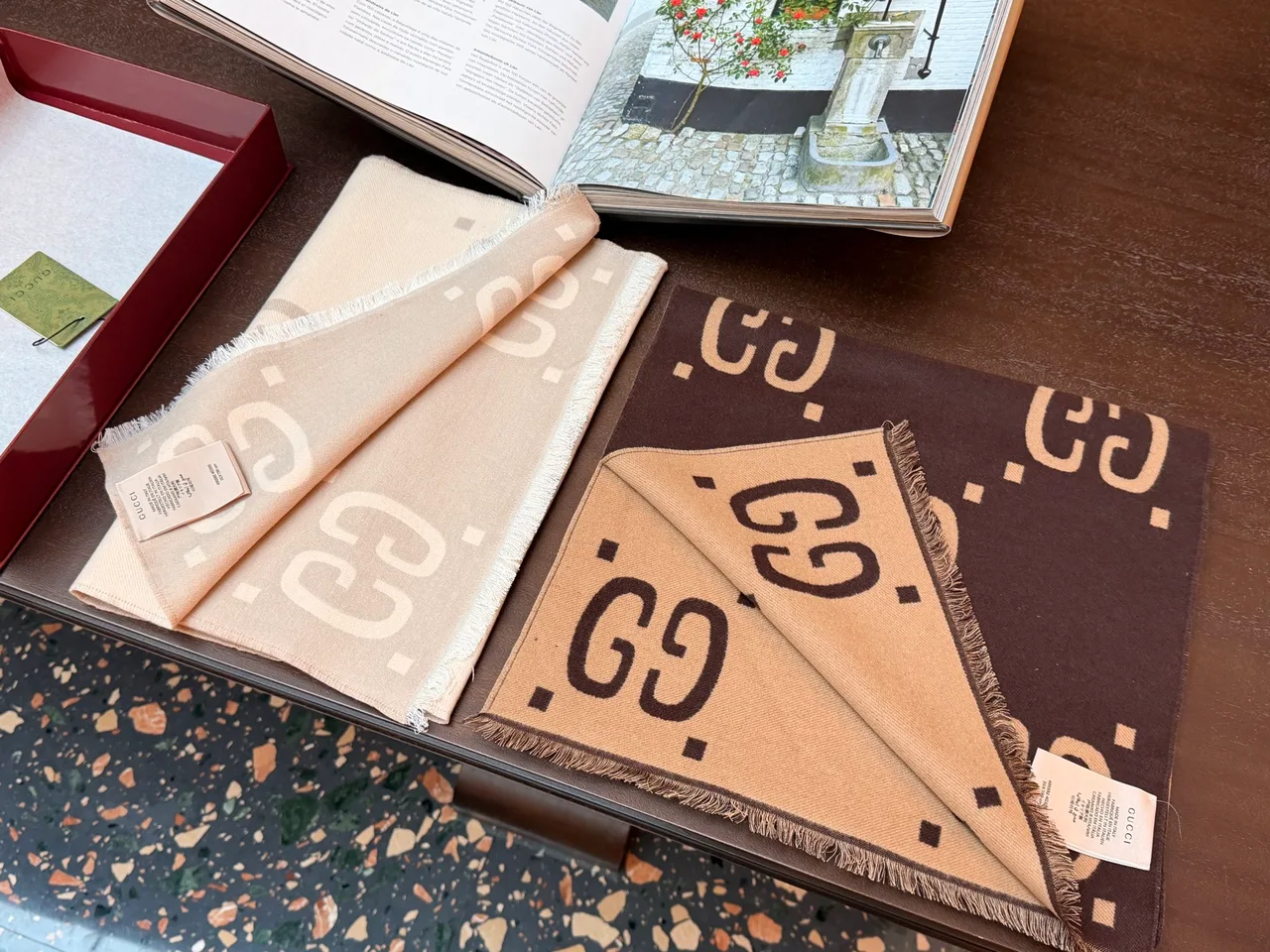 Gucci Reversible Scarf in Beige & Brown · view 7