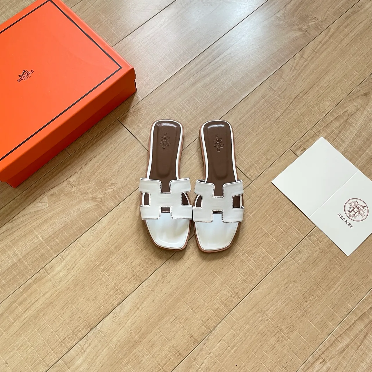 Hermes H-Strap Slides in Pink / White / Brown / Blue · view 3
