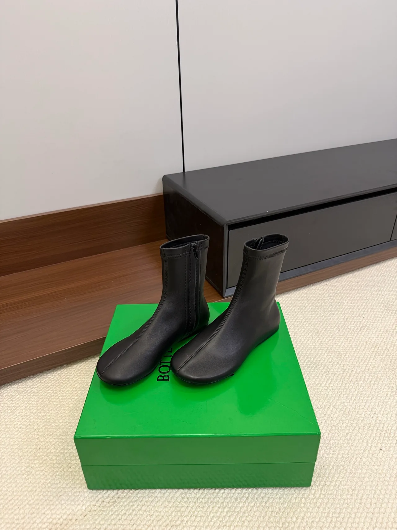 Bottega Veneta Sheepskin Glossy Ankle Boots in Black · view 2