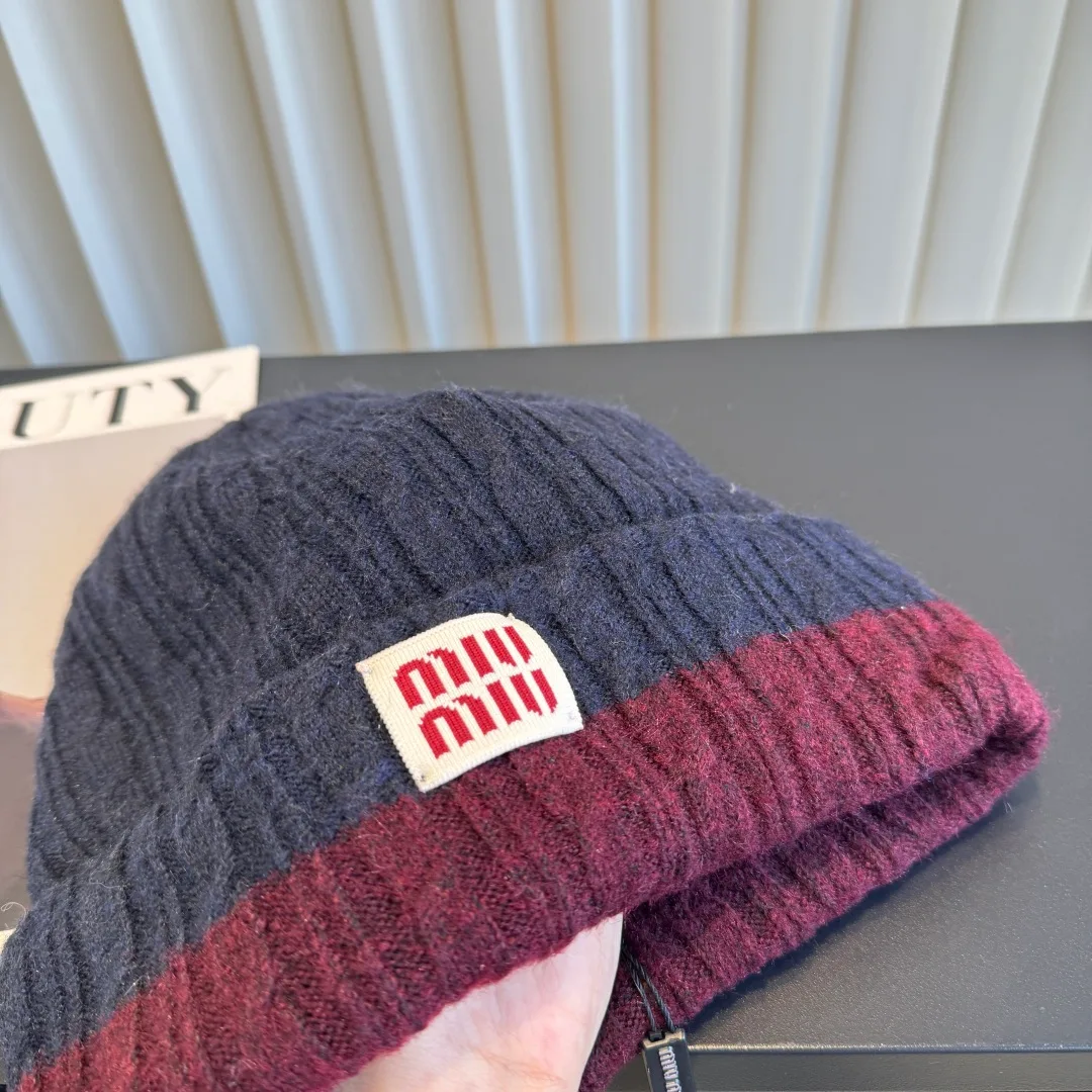 Miu Miu Ribbed Beanie in Blue · view 5