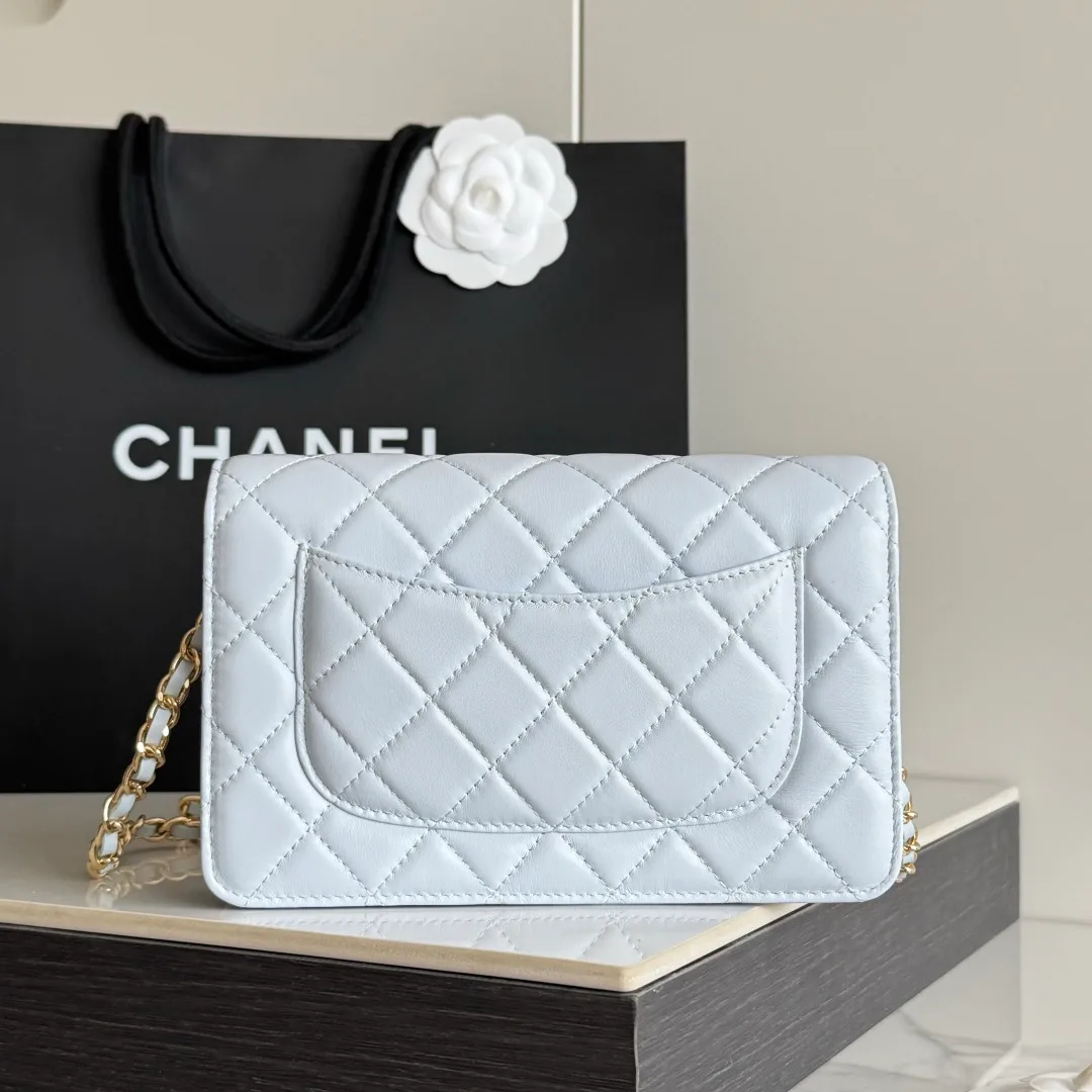 Chanel Calfskin Quilted Chain Wallet in Blue · view 3
