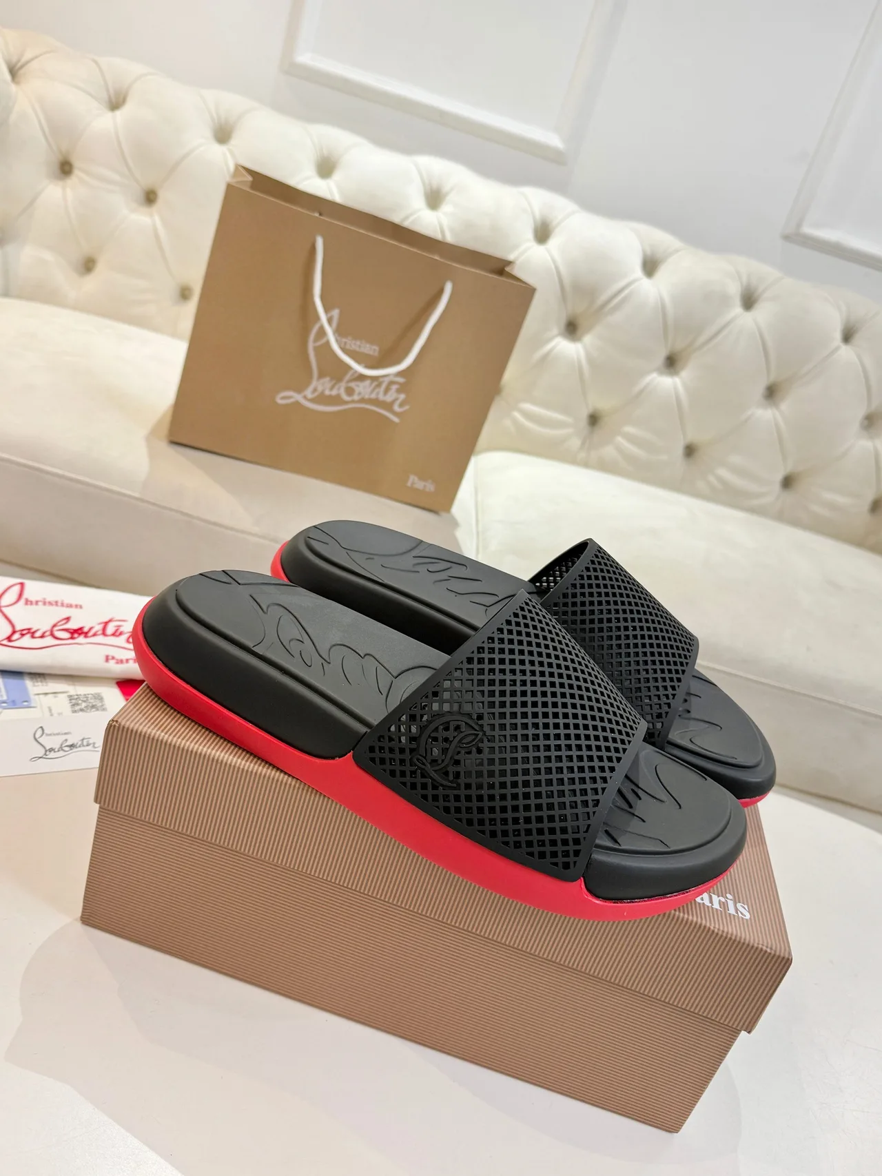 Christian Louboutin Smooth Slides in Black · view 1