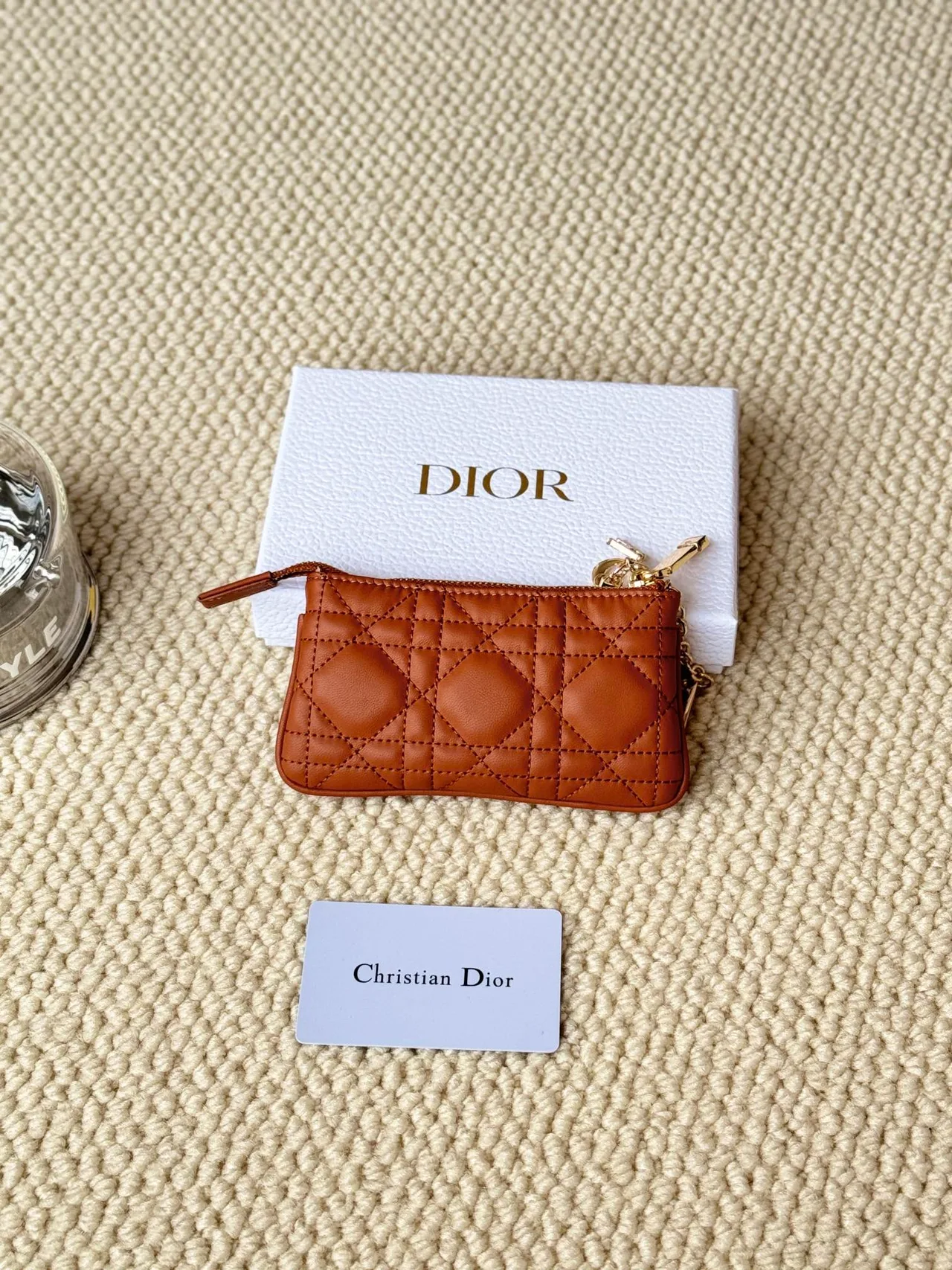 Dior Lambskin Quilted Zip Key Pouch in Brown · view 2