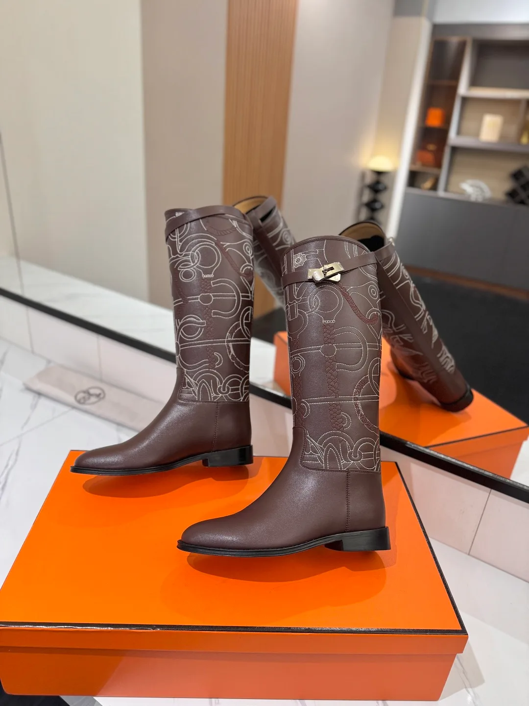 Hermes Cowhide Riding Boots in Brown · view 5