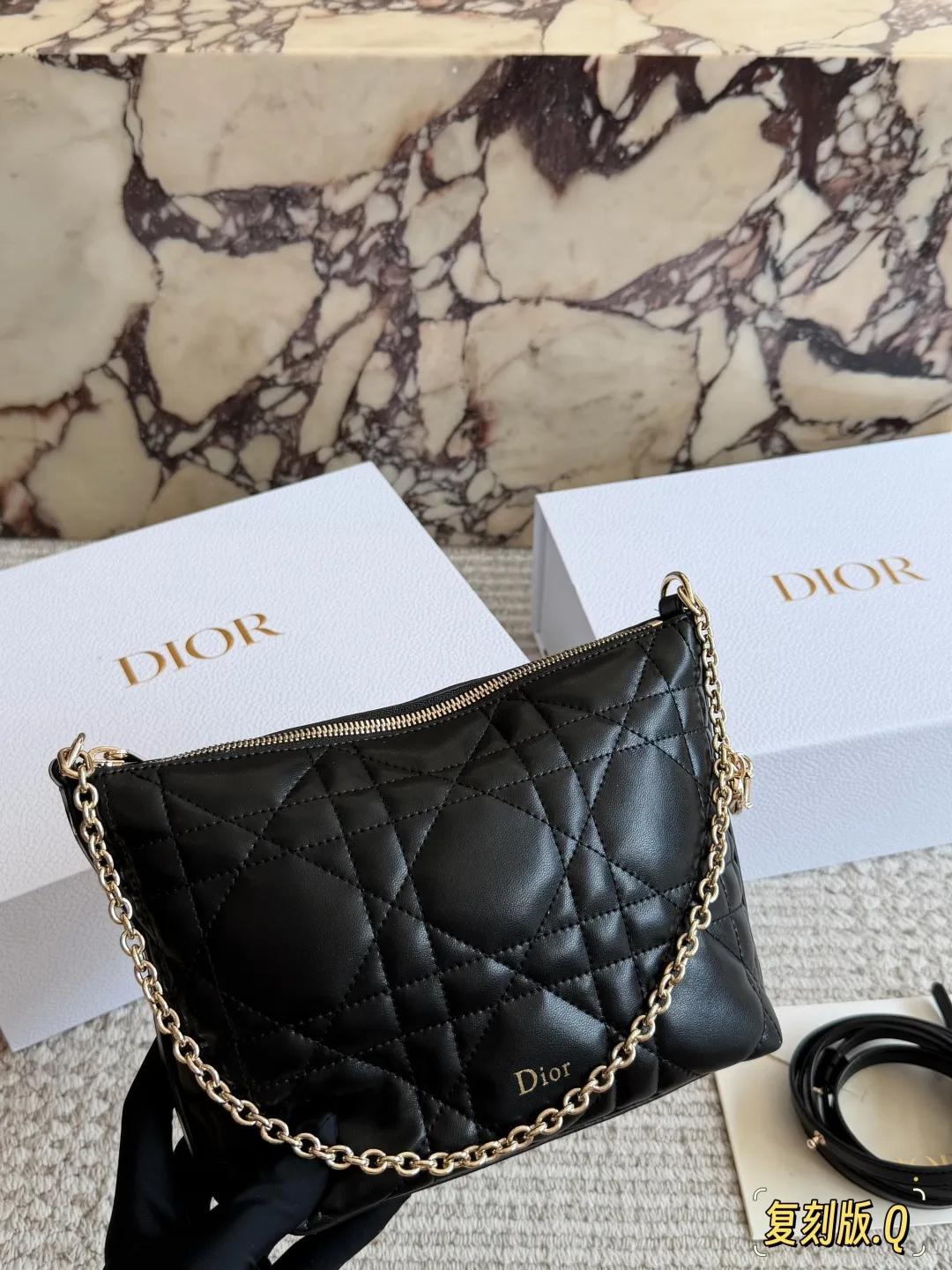 Dior Quilted Glossy Hobo Bag in Black · view 8