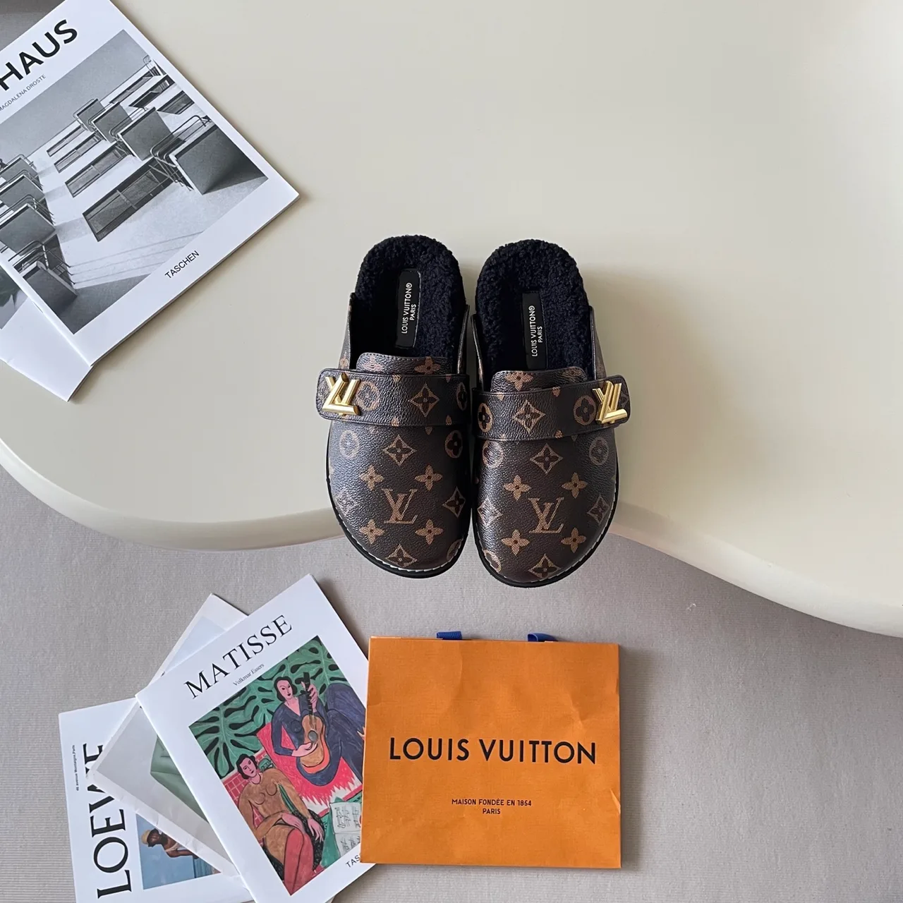 Louis Vuitton Horsebit Mules in Brown / Black / Blue · view 6