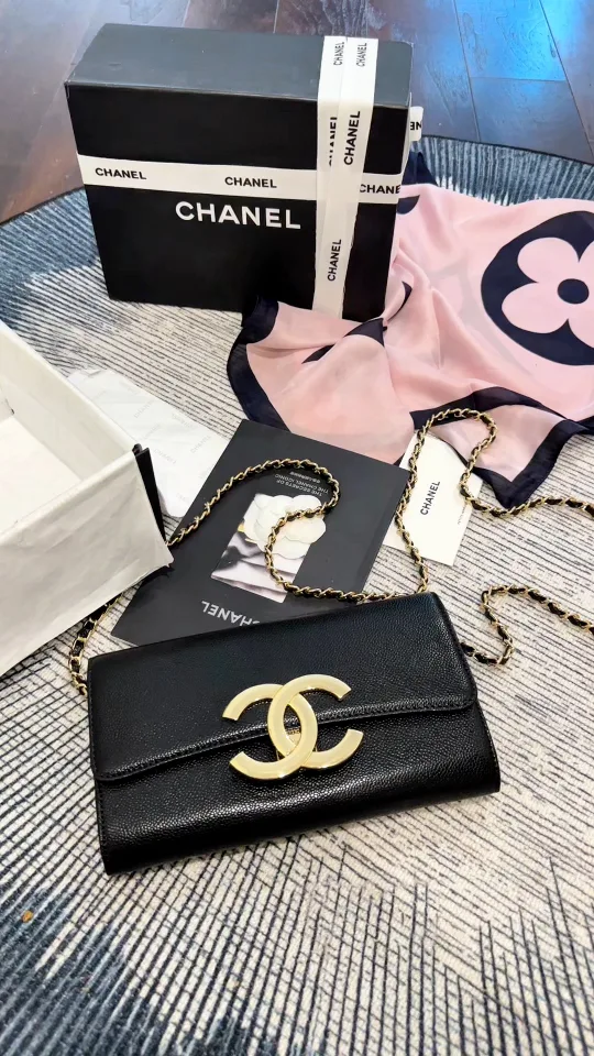 Chanel Large Logo Chain Wallet in Burgundy / Black / White / Pink / Brown · view 2
