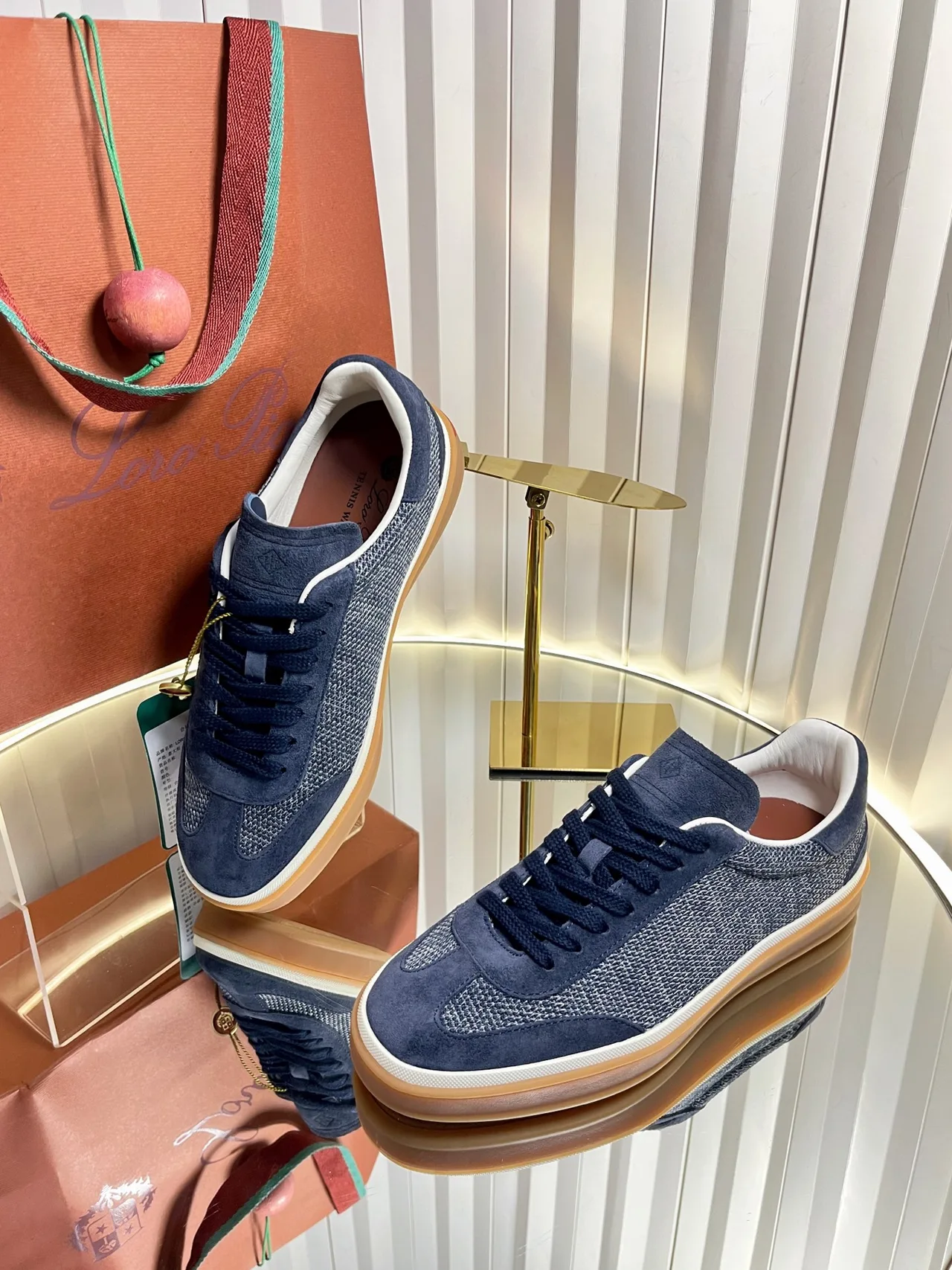 Loro Piana Cashmere Low-Top Sneakers in Blue · view 5