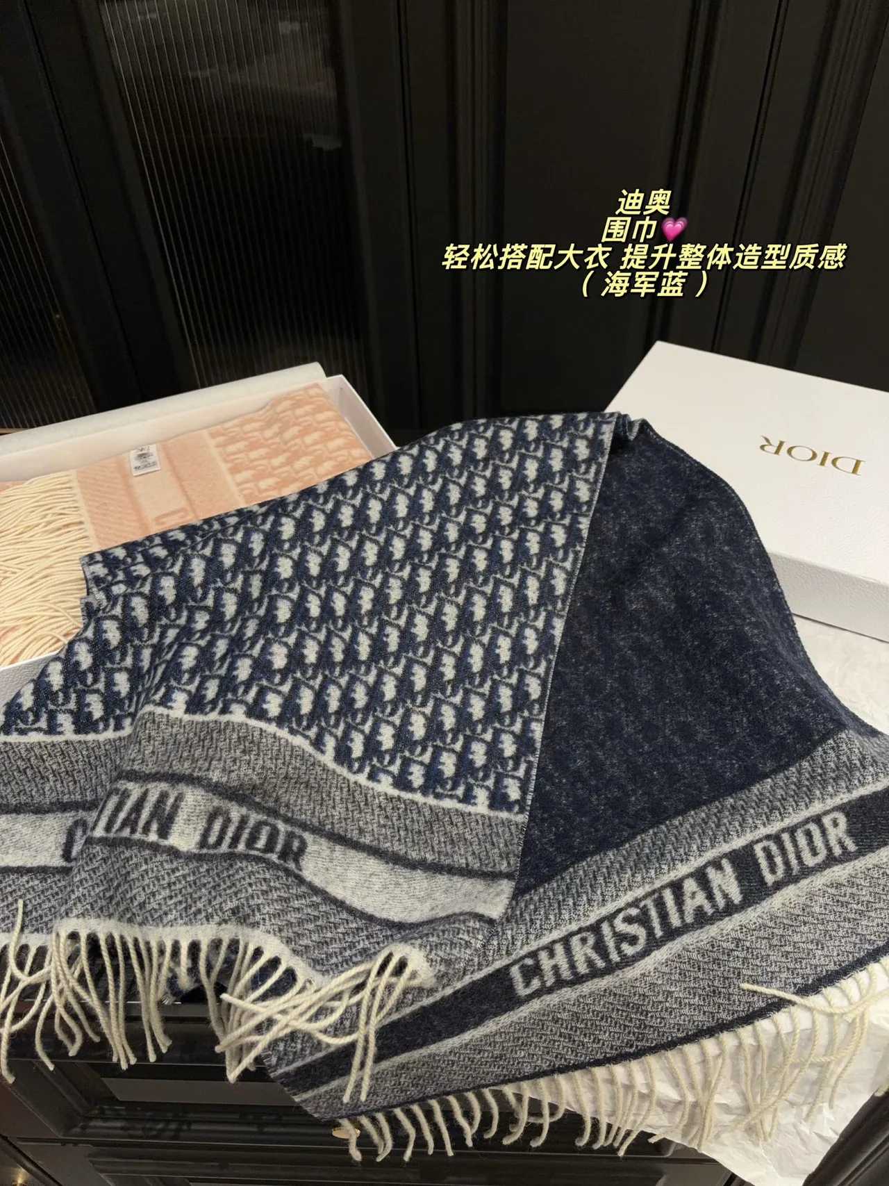 Dior Oblique Fringed Scarf in Pink & Grey & Blue · view 5
