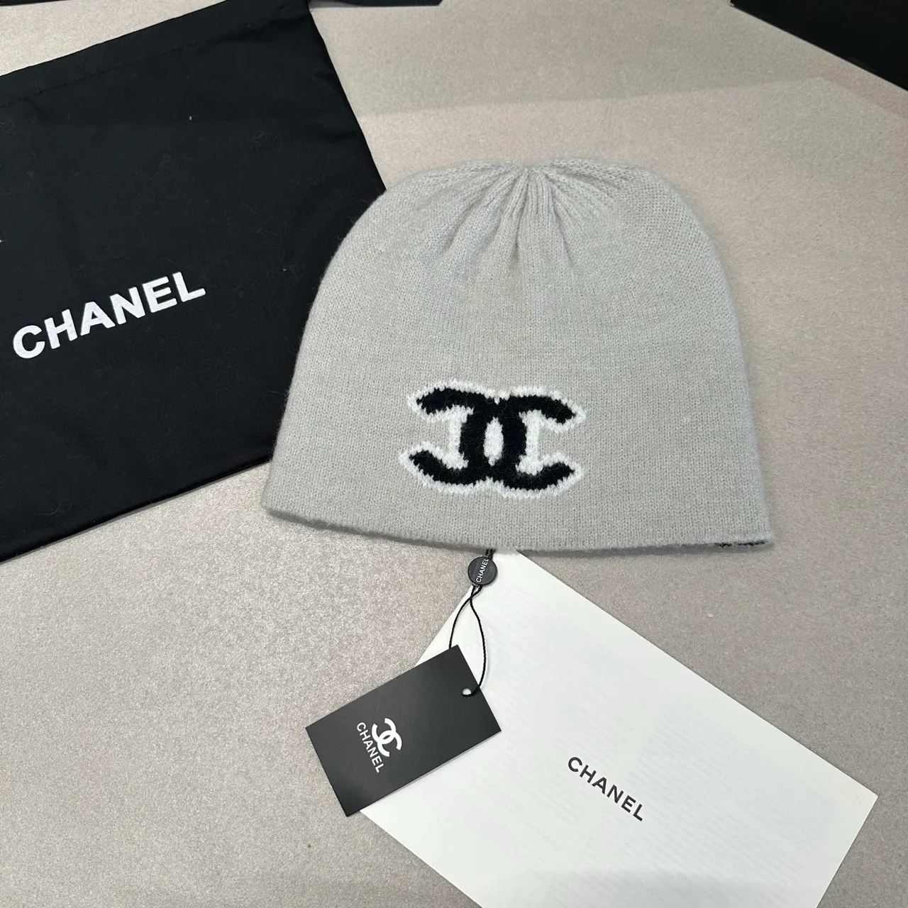 Chanel Reversible Beanie in Black & White & Blue & Grey · view 4