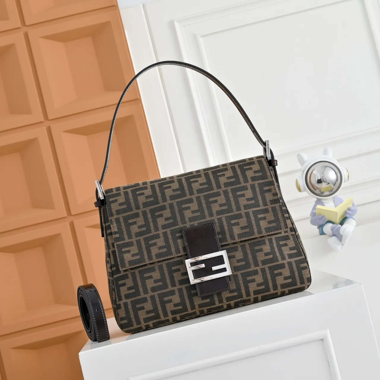 Fendi Baguette Woven Shoulder Bag in Brown · view 1