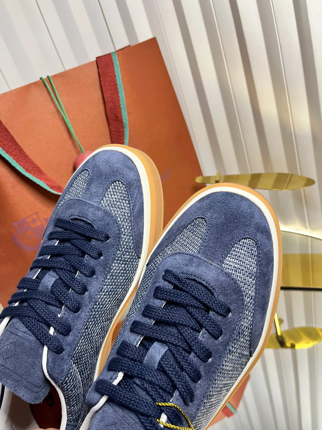 Loro Piana Cashmere Low-Top Sneakers in Blue · view 7