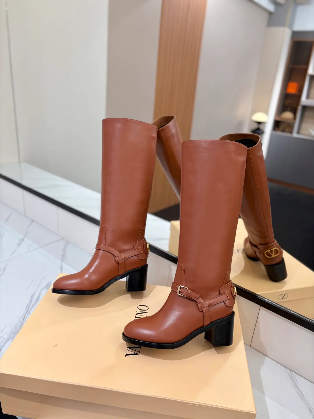 Valentino Calfskin Knee-High Boots in Brown · view 4