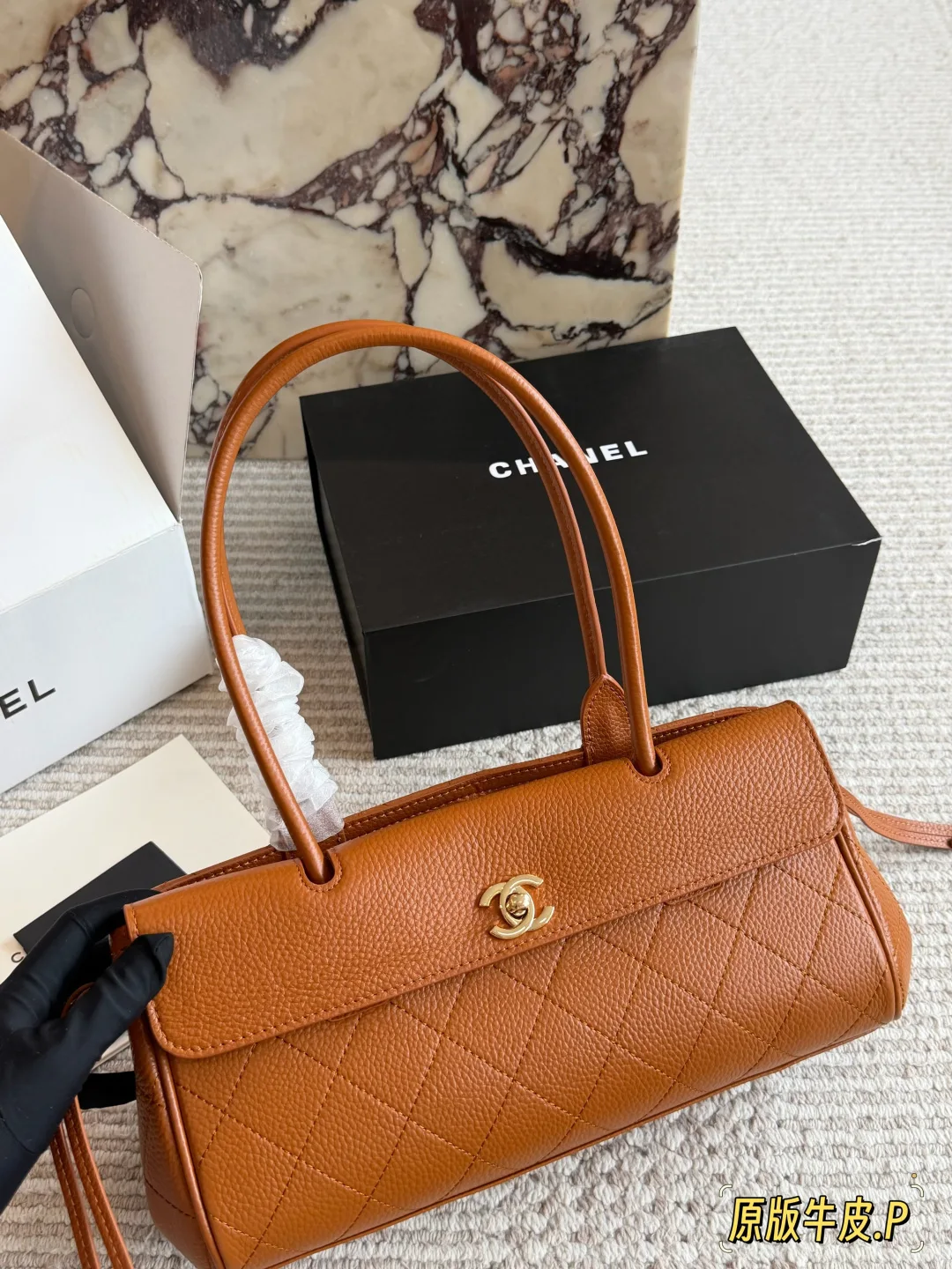 Chanel 26S Quilted Cowhide Baguette Bag in Tan · view 2