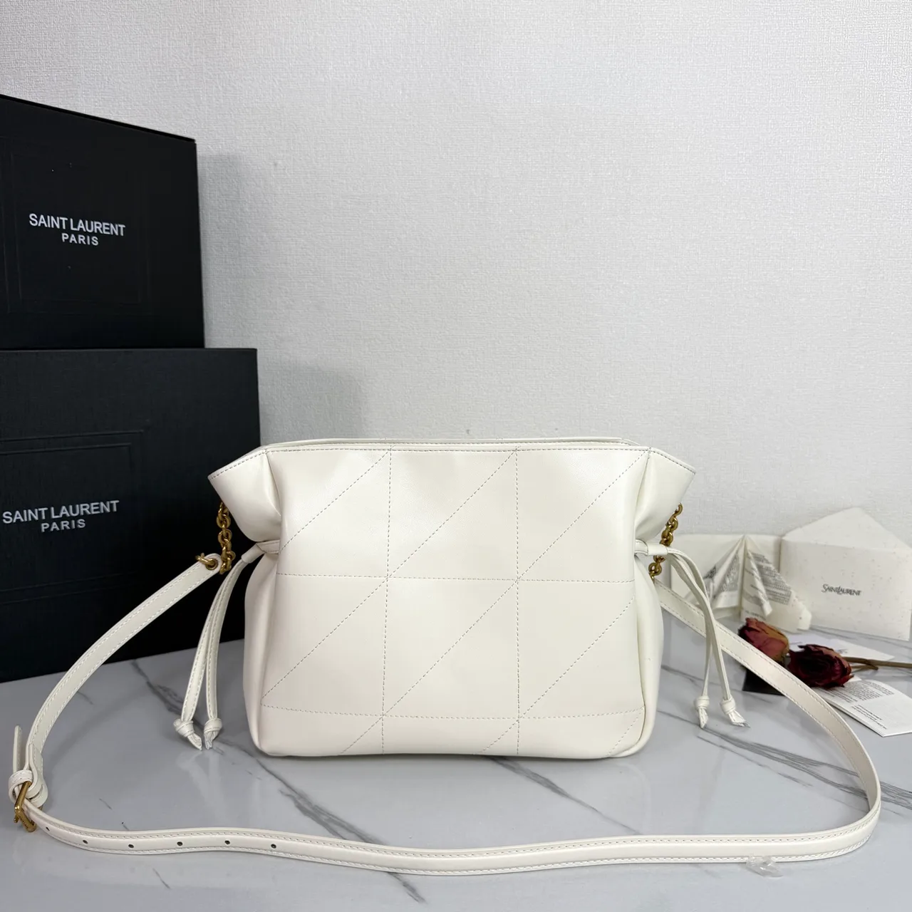Saint Laurent Quilted Crossbody Bag in White · view 3