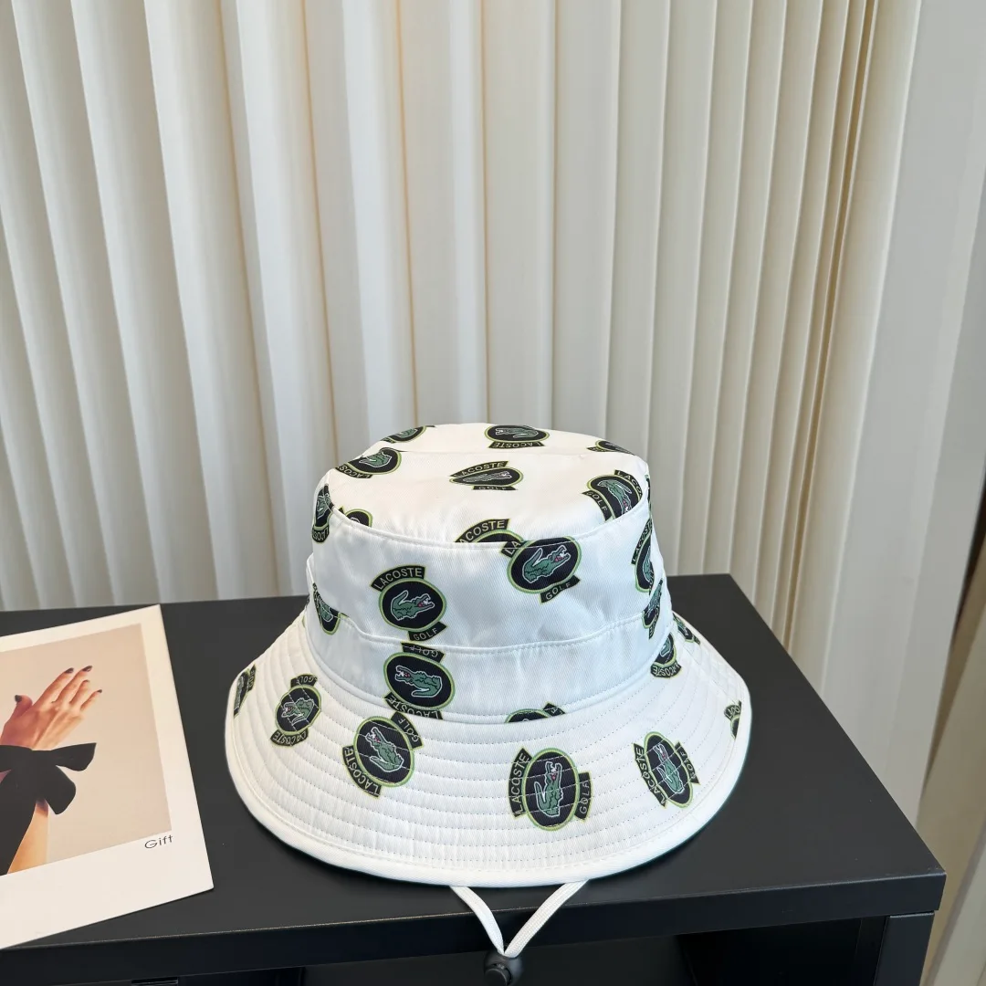 Lacoste Golf-Pattern Bucket Hat in White · view 1