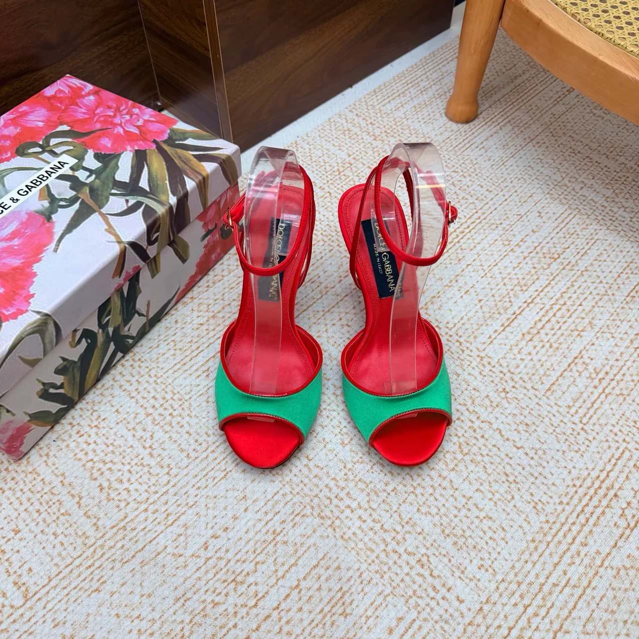 Dolce & Gabbana Two-Tone Heel Sandals in Green · view 1