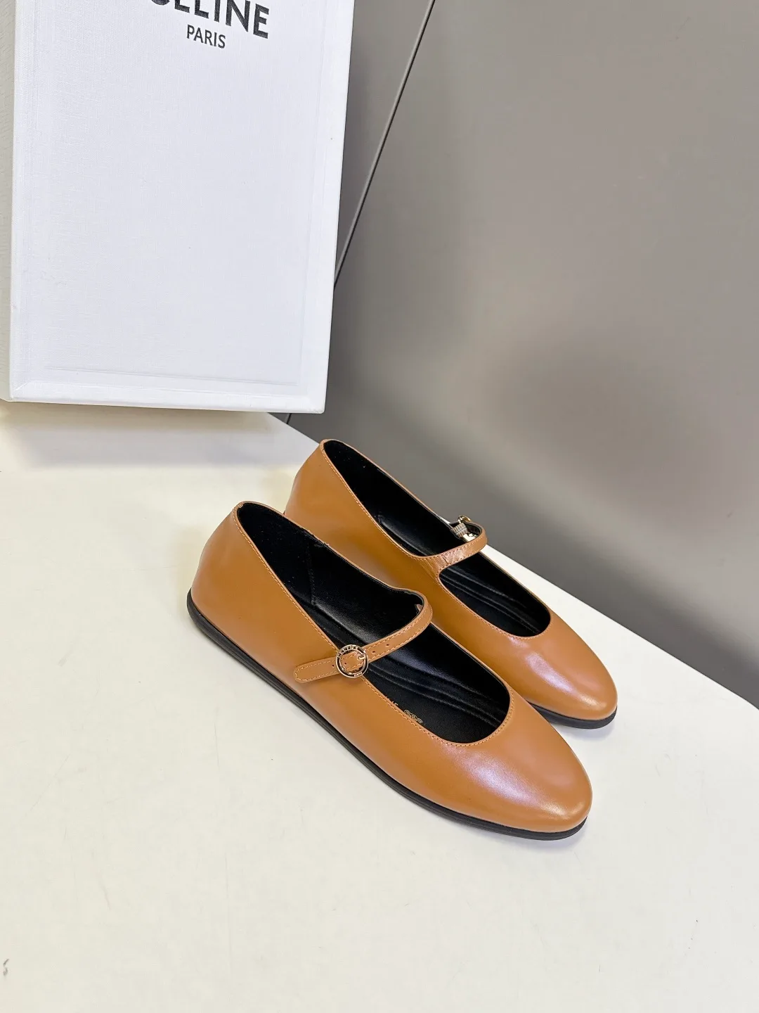 Celine Calfskin Mary Jane Flats in Tan · view 2