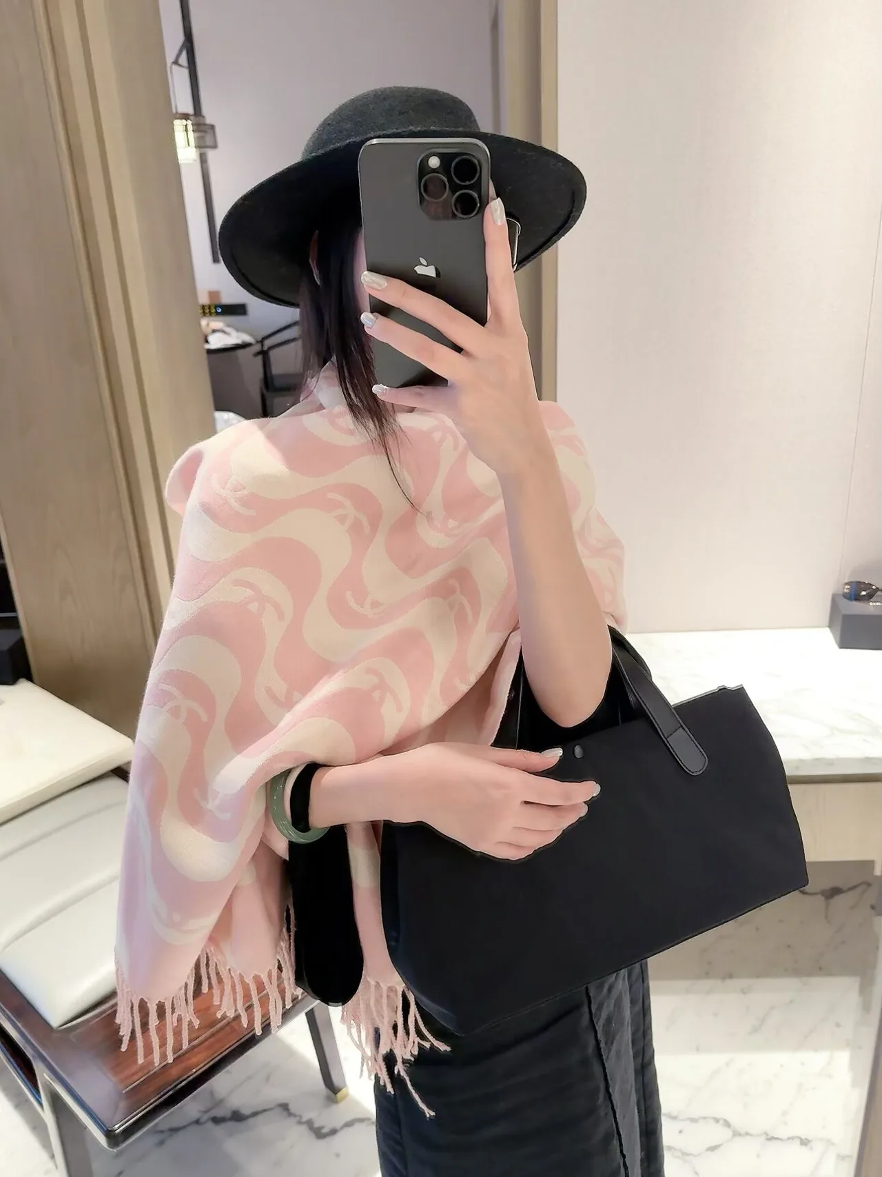 Chanel Wave CC Scarf in Pink & Black · view 3