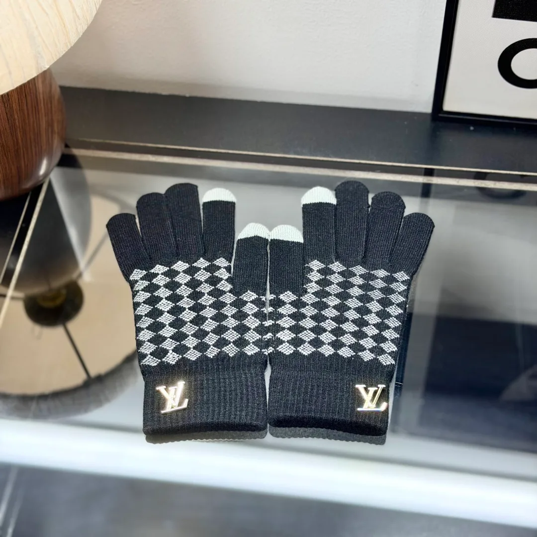Louis Vuitton Wool Check Hat Scarf and Gloves Set in Grey · view 7