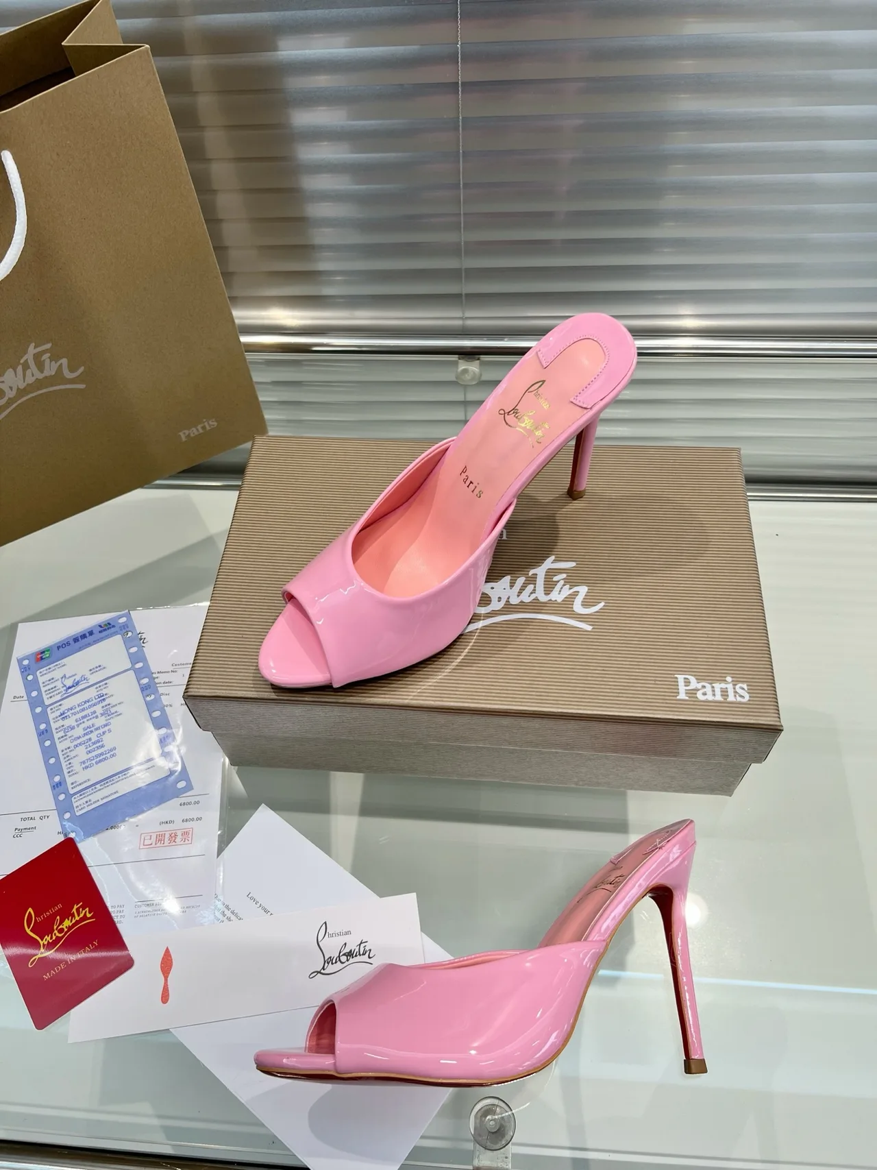 Christian Louboutin Open-toe heeled mules in Pink & Burgundy & Black & Blue & White · view 4