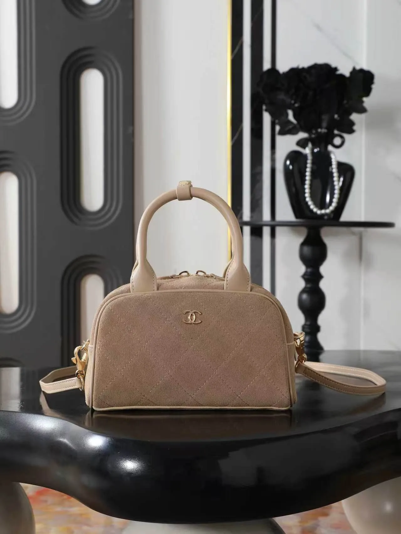 Chanel Quilted Top-Handle Bag in Beige · view 1