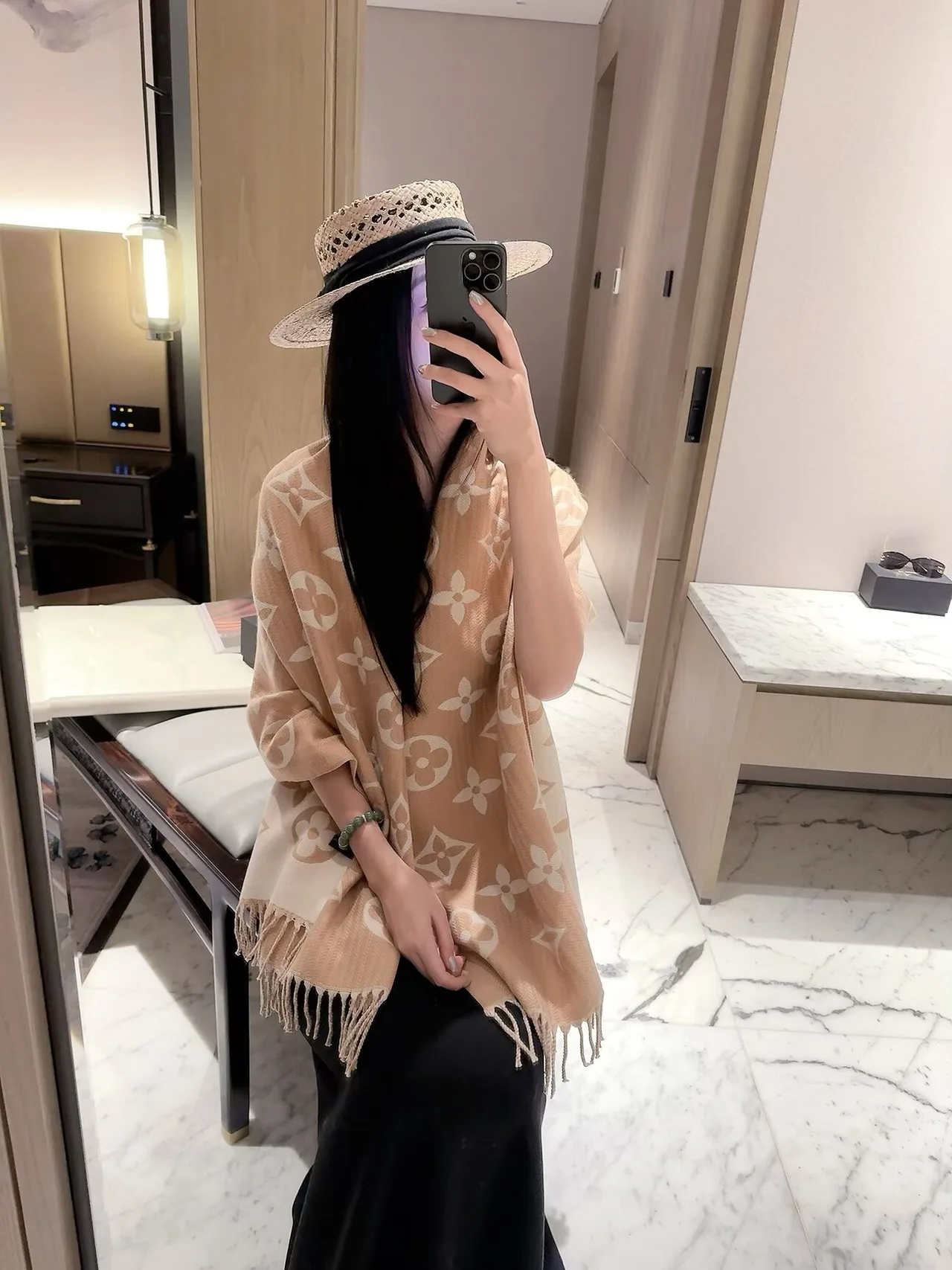 Louis Vuitton Reversible Monogram Shawl in Beige & Black · view 3