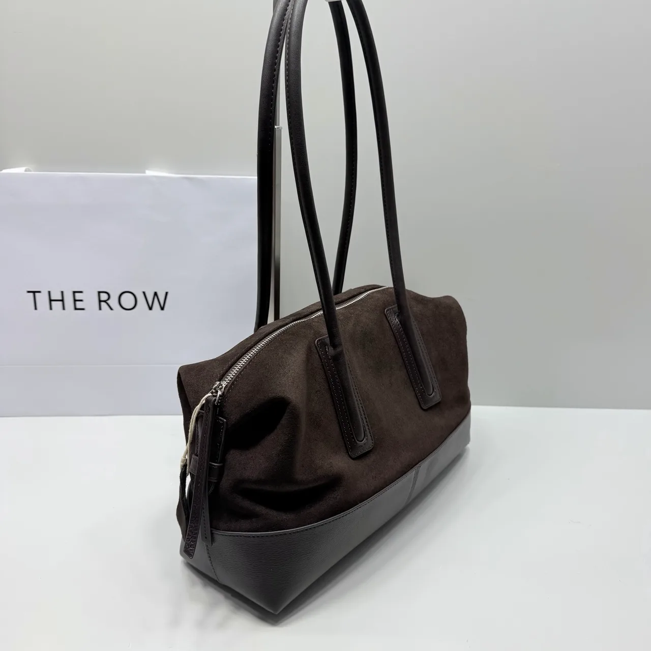 The Row Cowhide Suede Suede-Look Bowling Shoulder Bag in Brown · view 3