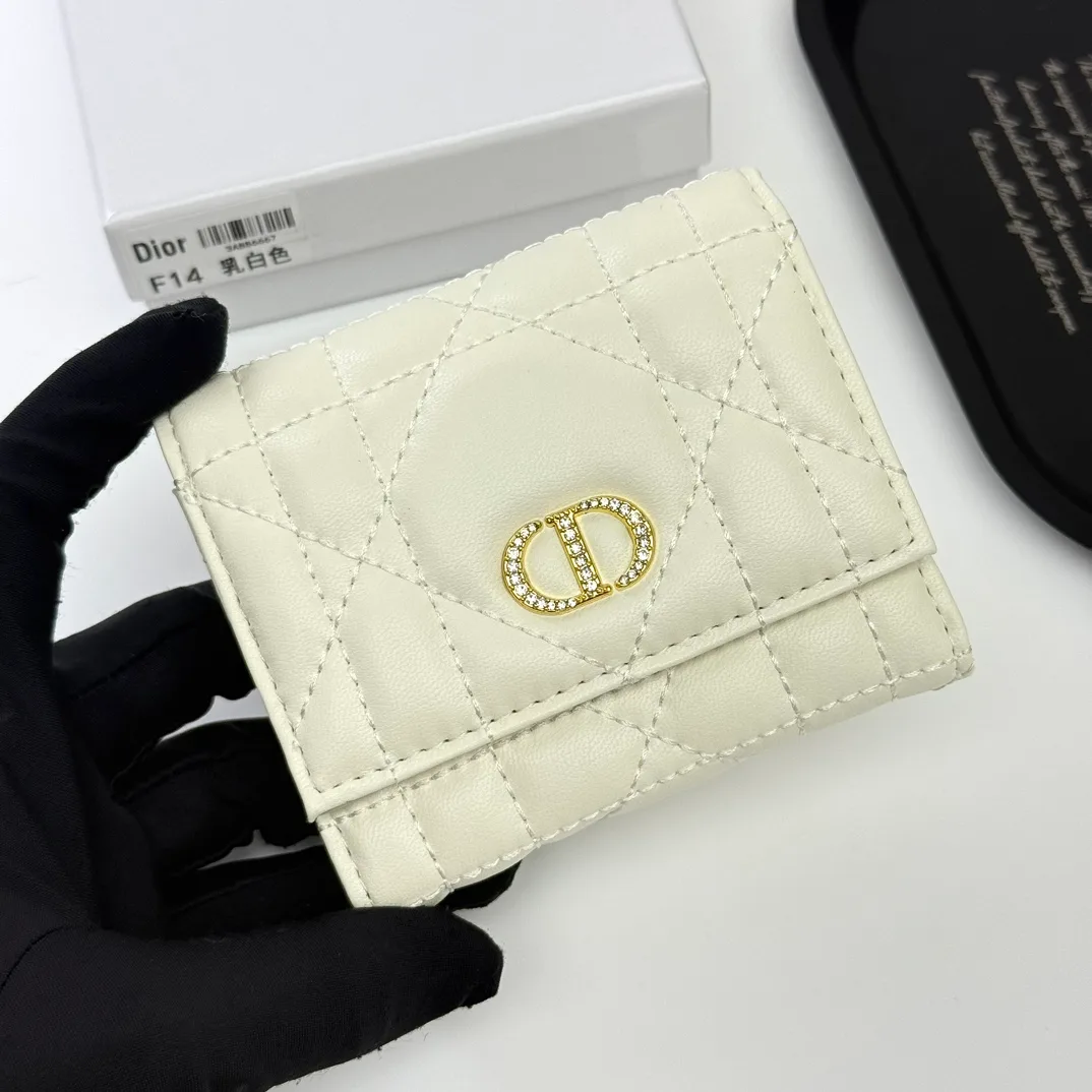 Dior Sheepskin Quilted Glossy Trifold Wallet in White · view 2