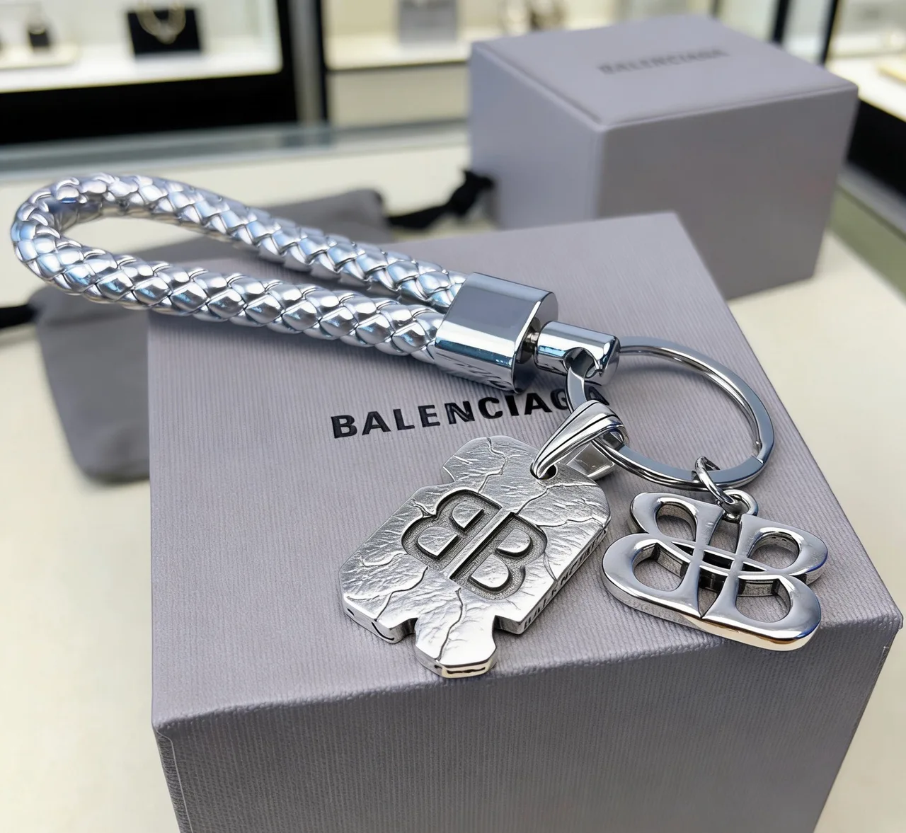 Balenciaga Braided strap key charm in Silver & Gold · view 7